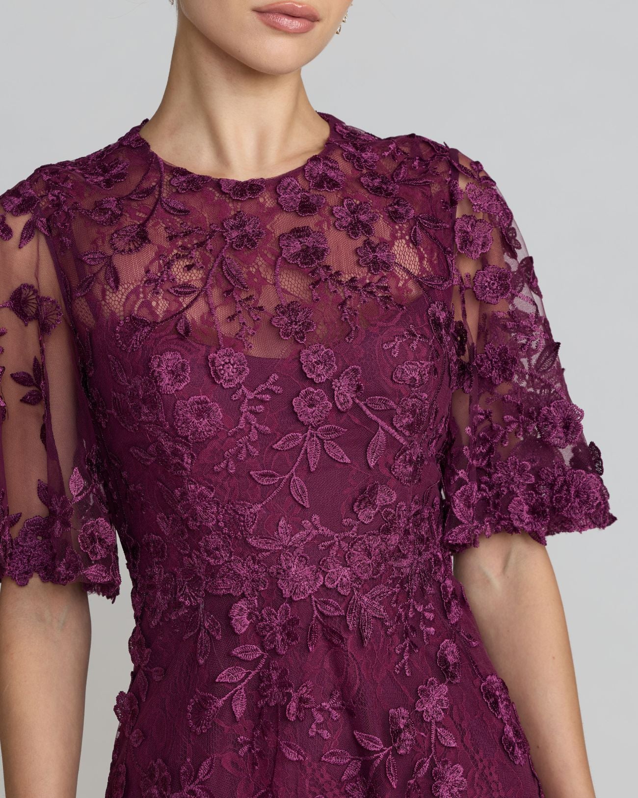 Purple Flutter Sleeve Embroidered Midi Dress - luluinthesky