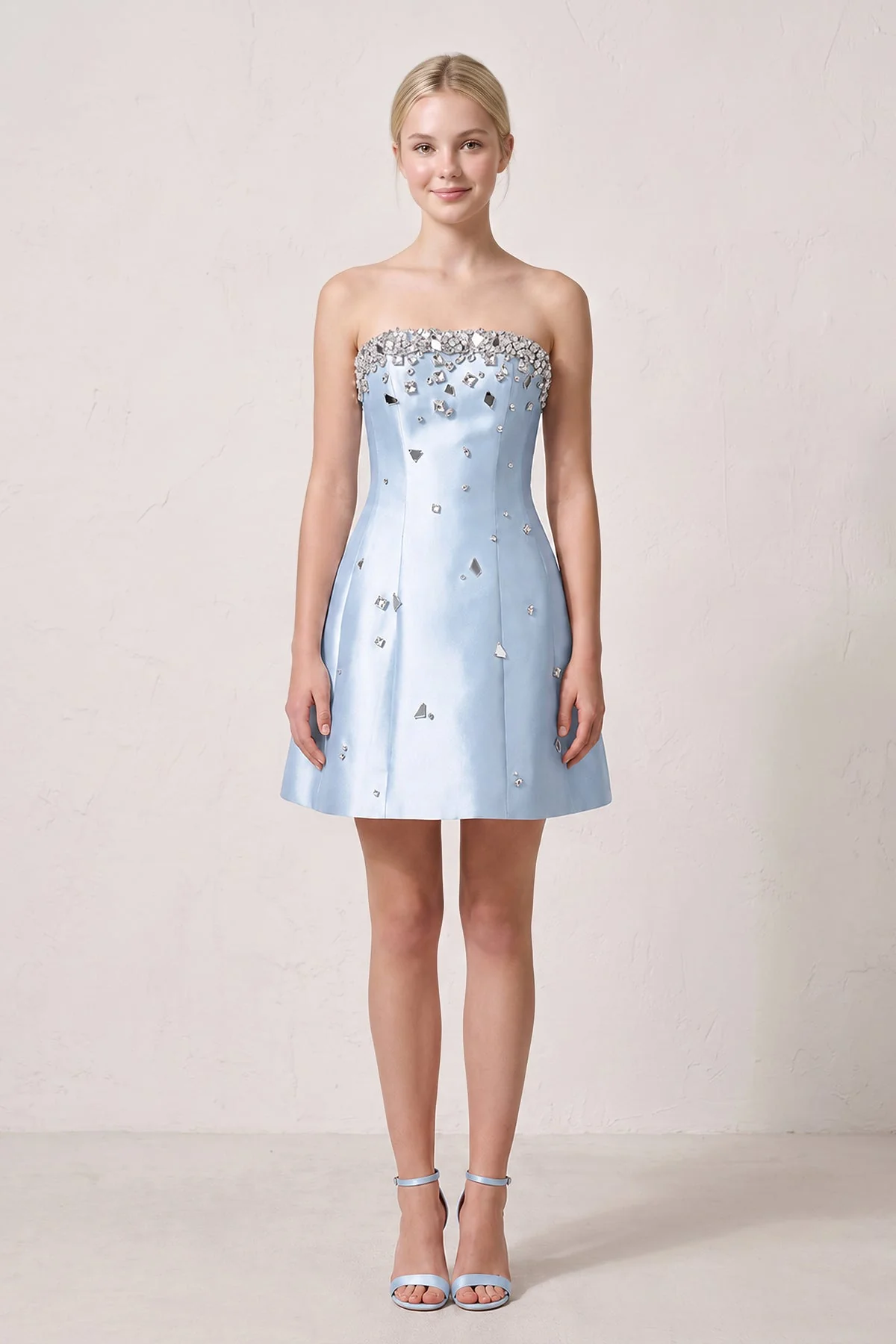 Candy Pink Rhinestones Satin Strapless A-Line Homecoming Dress