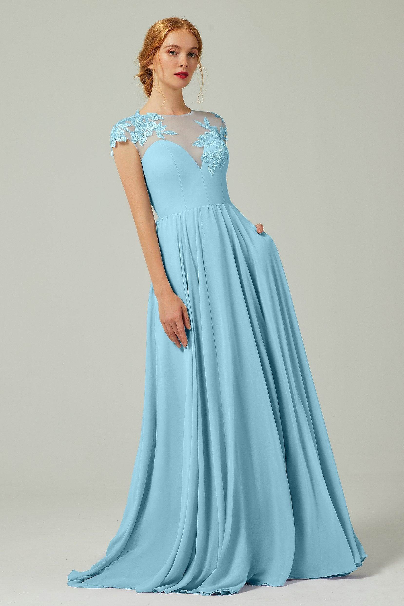 A-Line Sweep-Brush Train Chiffon Bridesmaid Dress CB0248