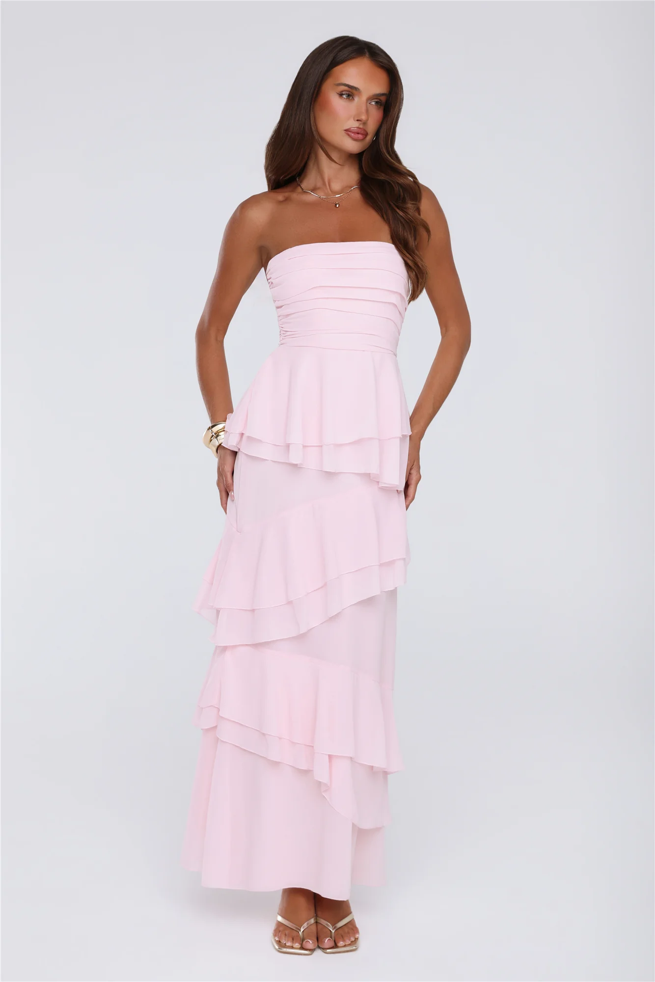 Dressed To Be Seen Strapless Maxi Dress Pink - FASHION NOB