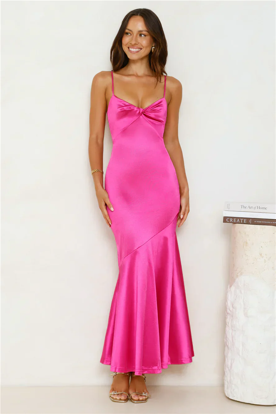 Love To Mesmerise Satin Maxi Dress Pink