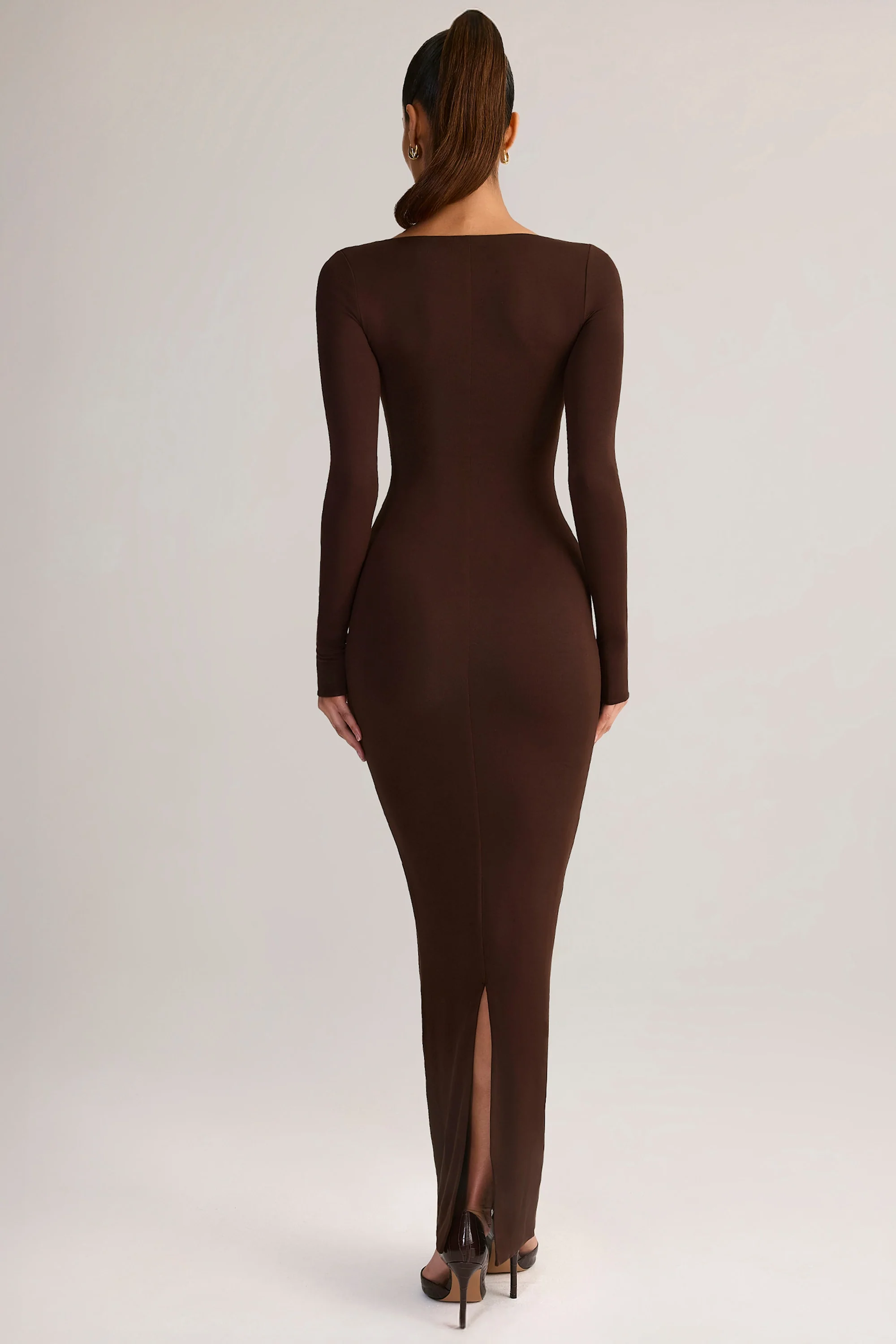 Modal Square-Neck Bodycon Maxi Dress in Chocolate Brown