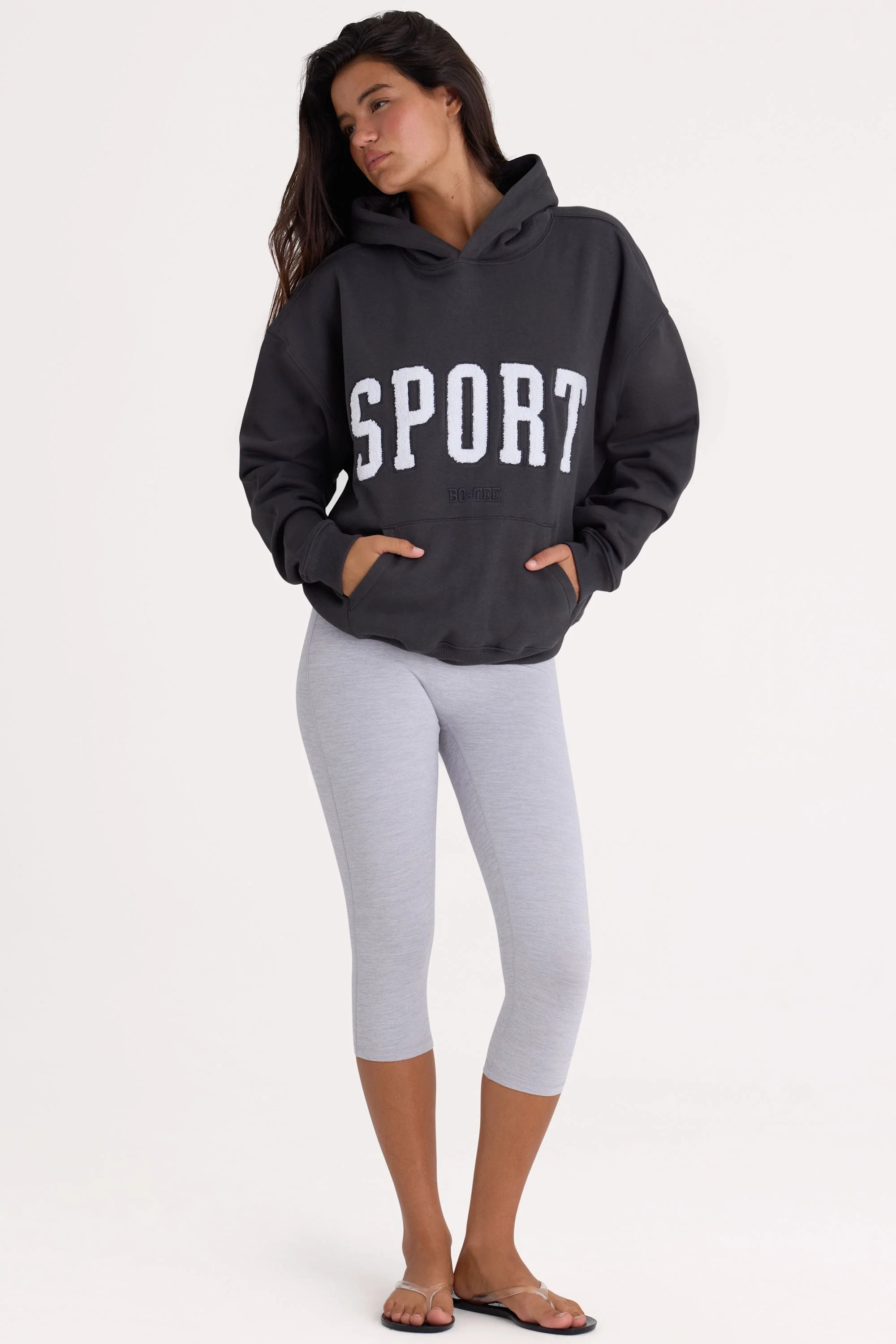 Soft Cotton Fleece Oversized Hoodie in Black
