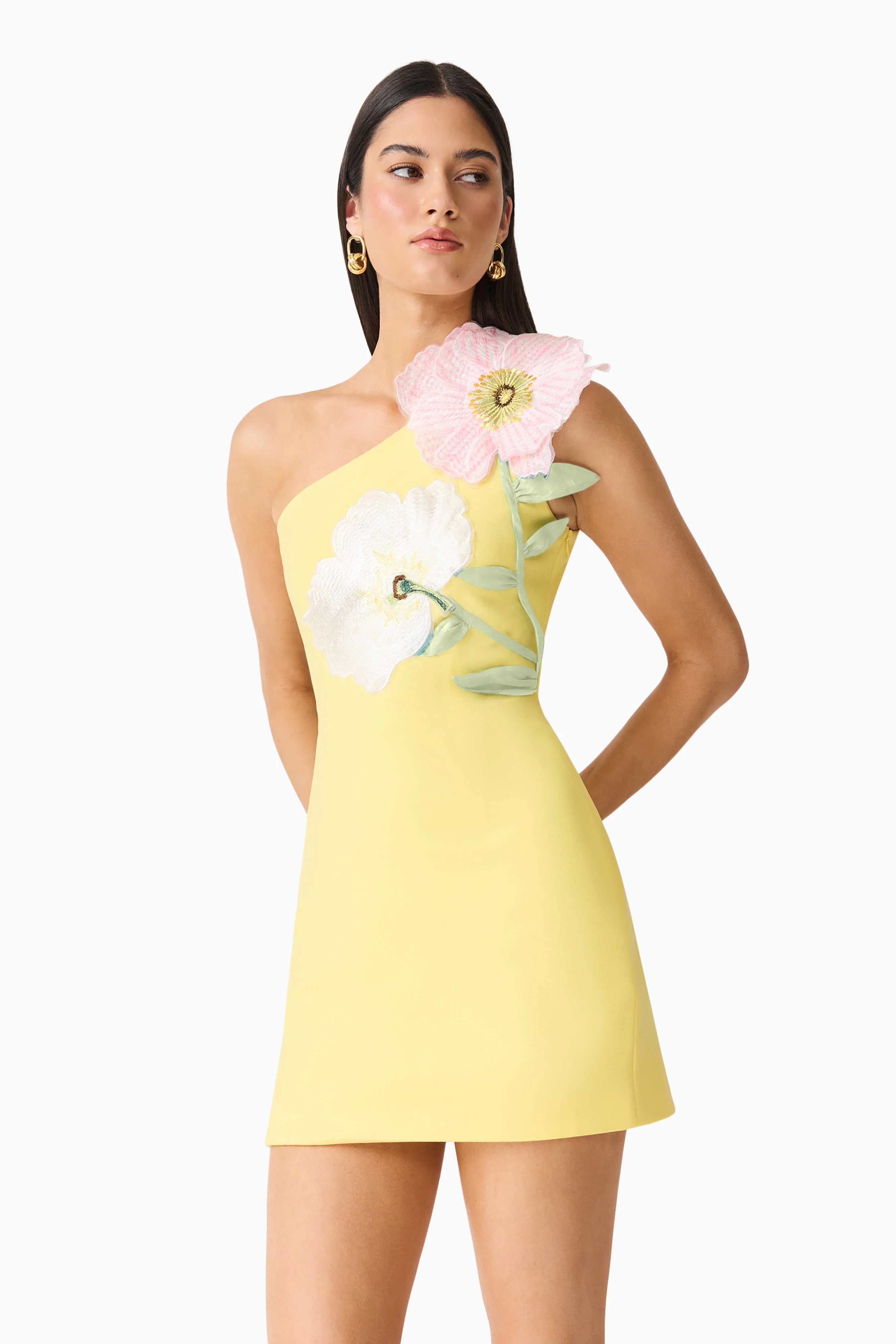 Hope One Shoulder Mini Dress in Yellow