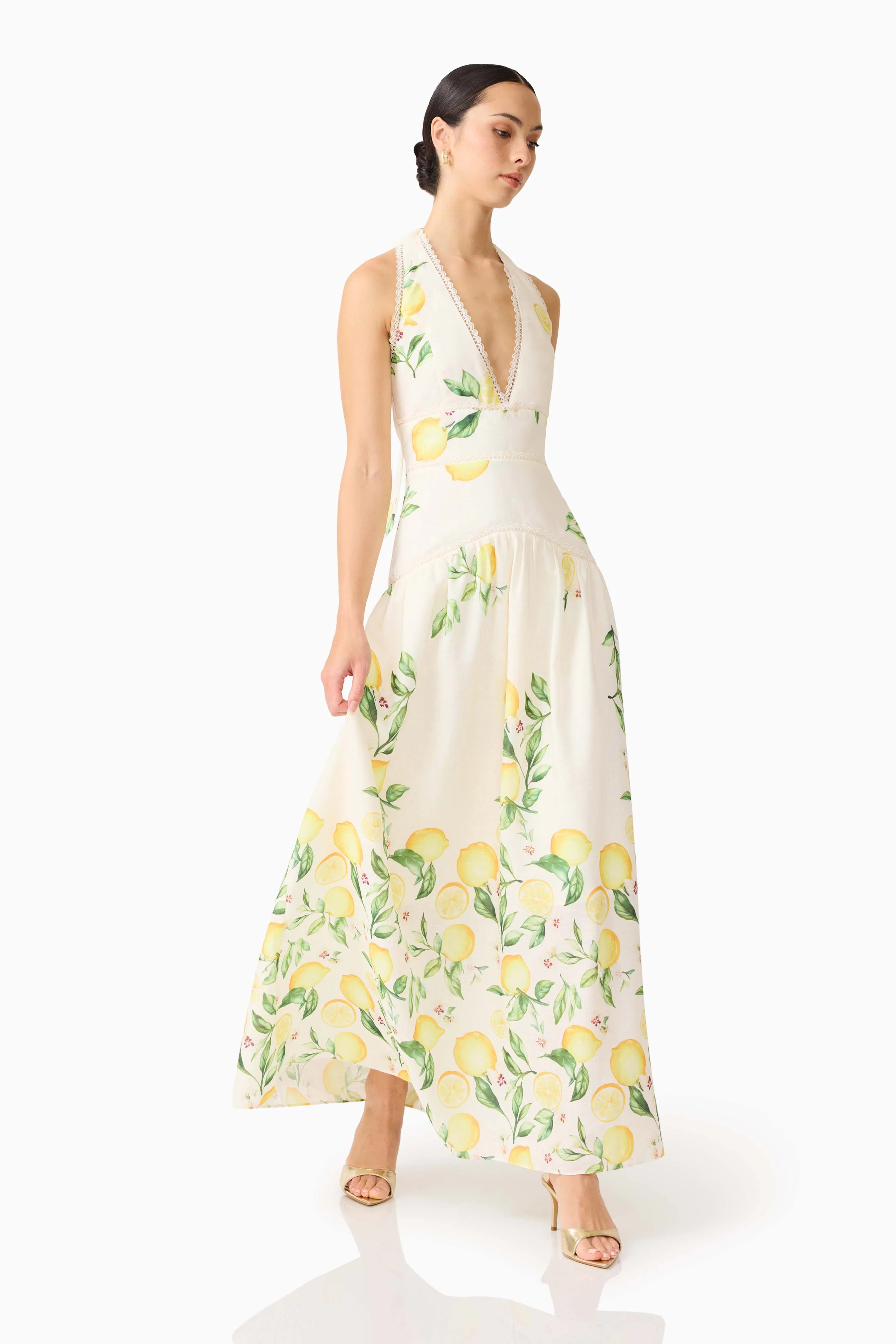 Hana Halter Gown in Lemon Print