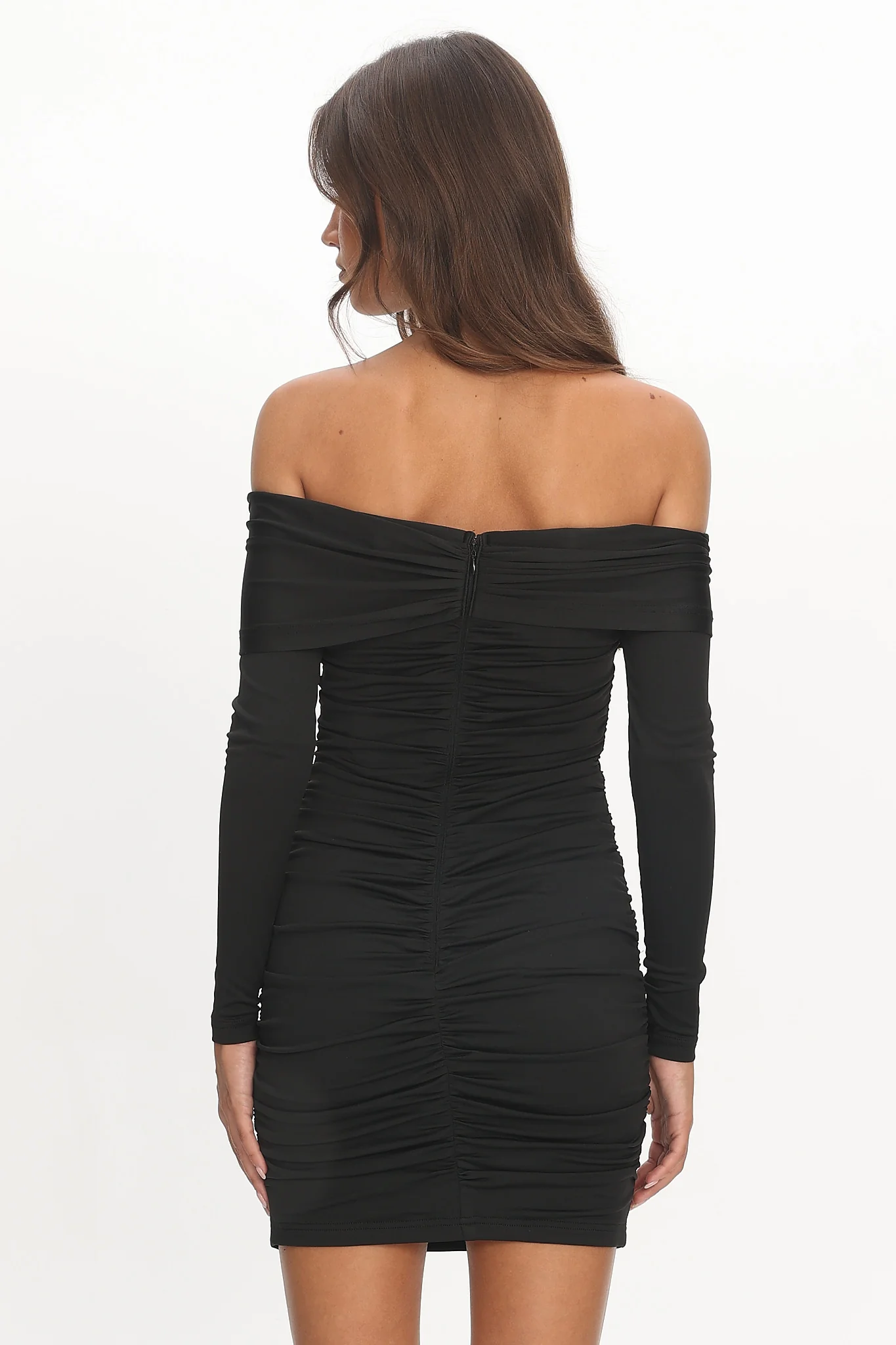 Anaelle Long Sleeve Off-Shoulder Mini Dress Black