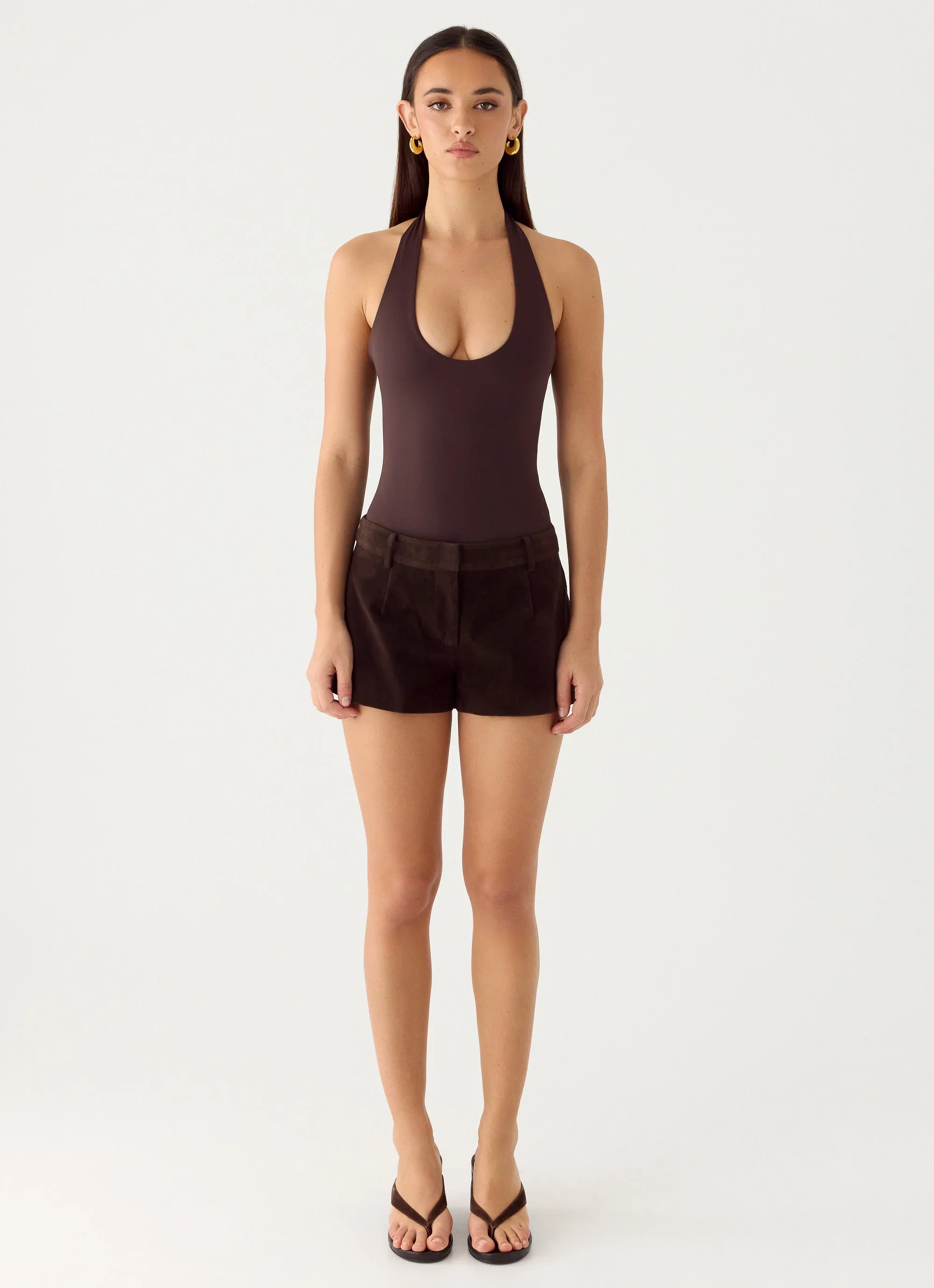 Set The Scene Halter Bodysuit - Chocolate