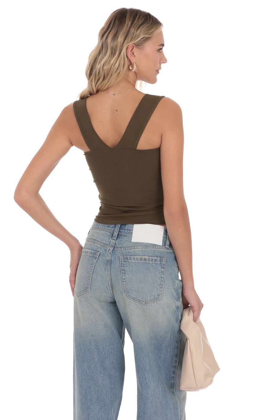 Ribbed Square Neck Top in Brown