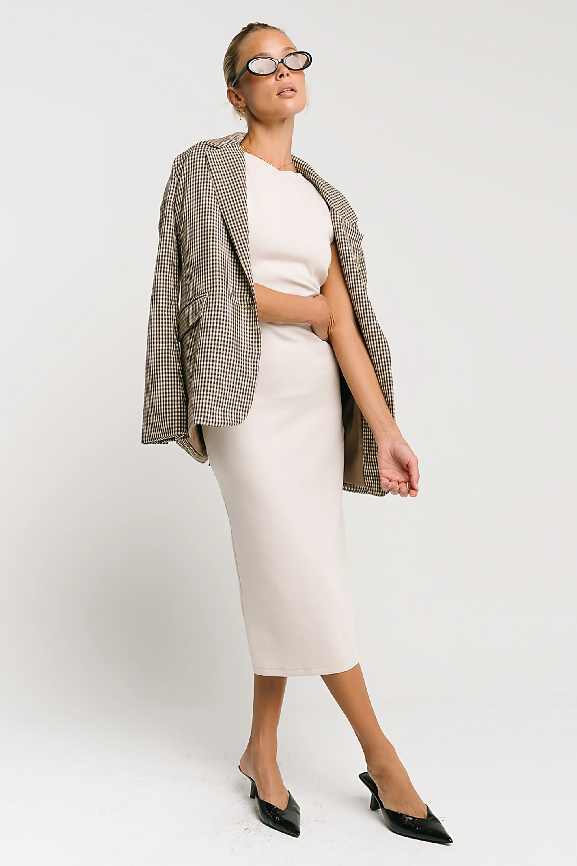 Ivy Fitted Midi Dress in Bone