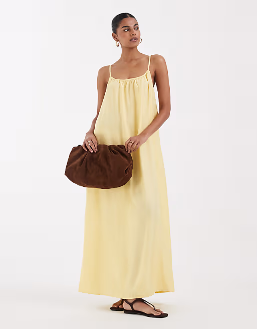 Vero Moda crinkle textured woven full cami maxi dress in golden yellow