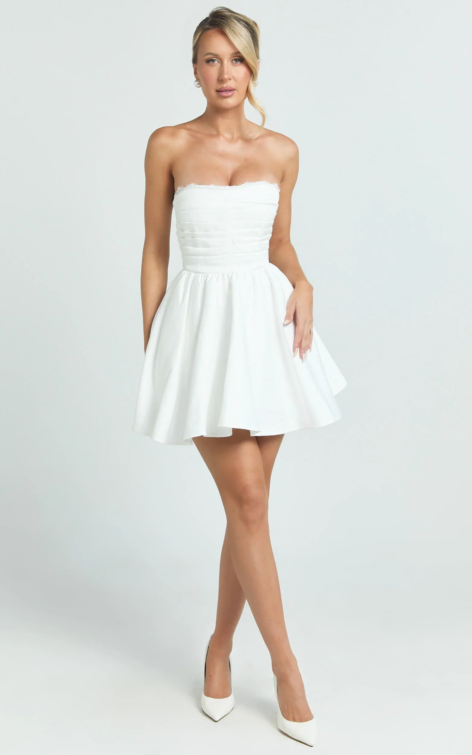 Bianca Mini Dress - Strapless Fit And Flare Dress in Ivory