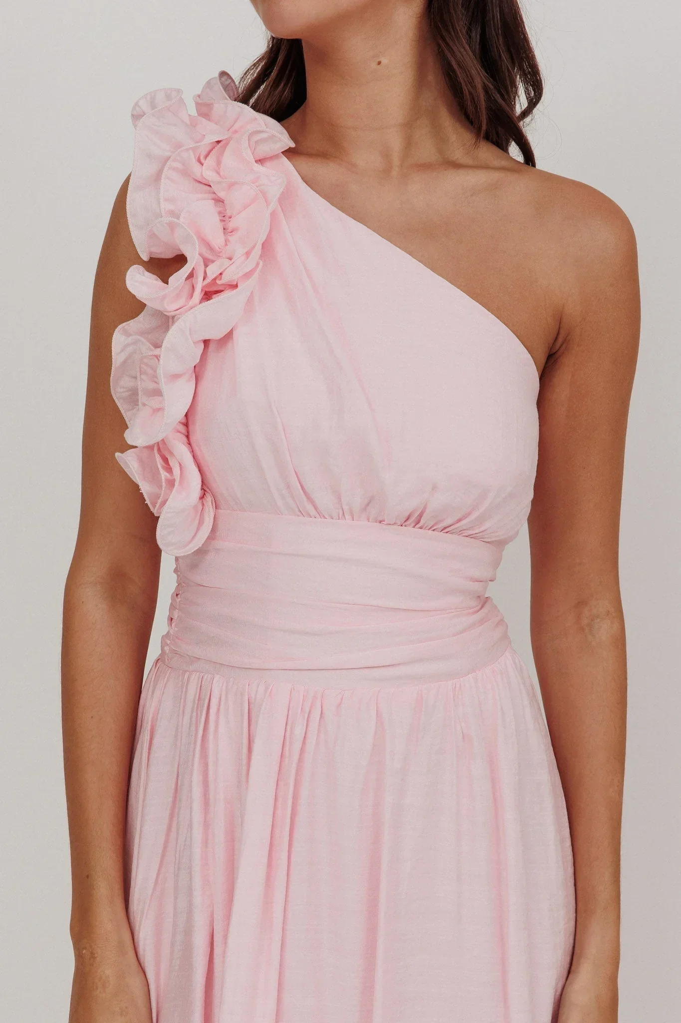 Antheia One-Shoulder Maxi Dress Baby Pink - luluinthesky