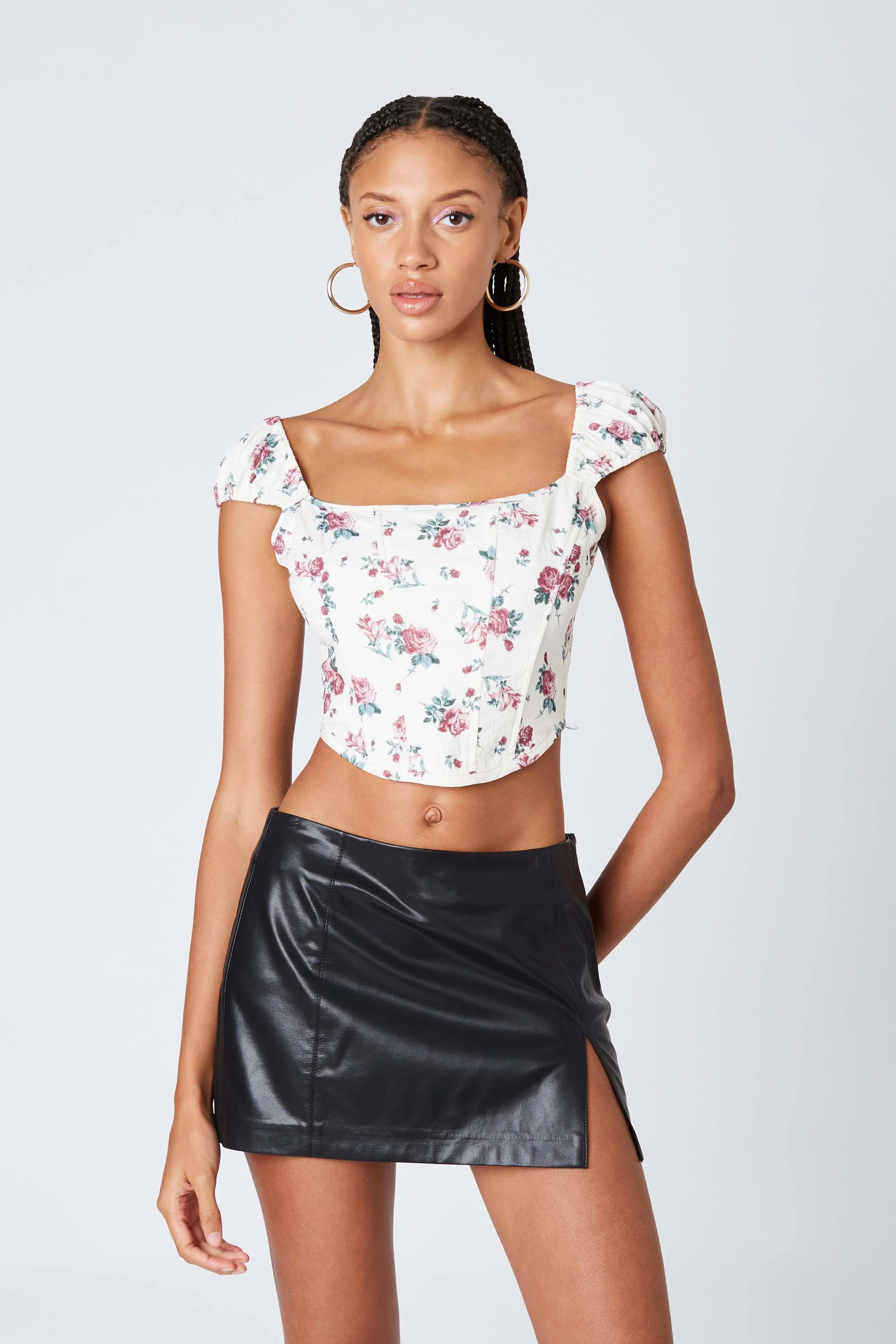 Puff Sleeve Floral Corset