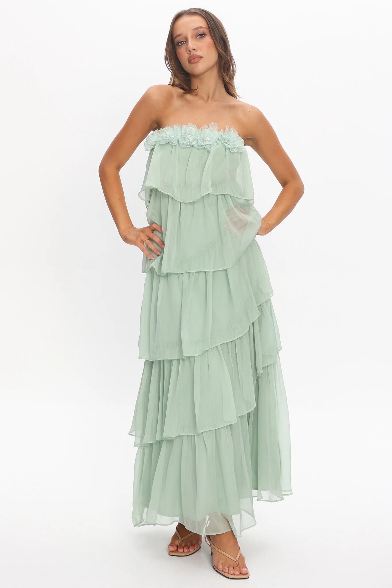 It's Time Tiered Ruffle Maxi Dress Sage - luluinthesky