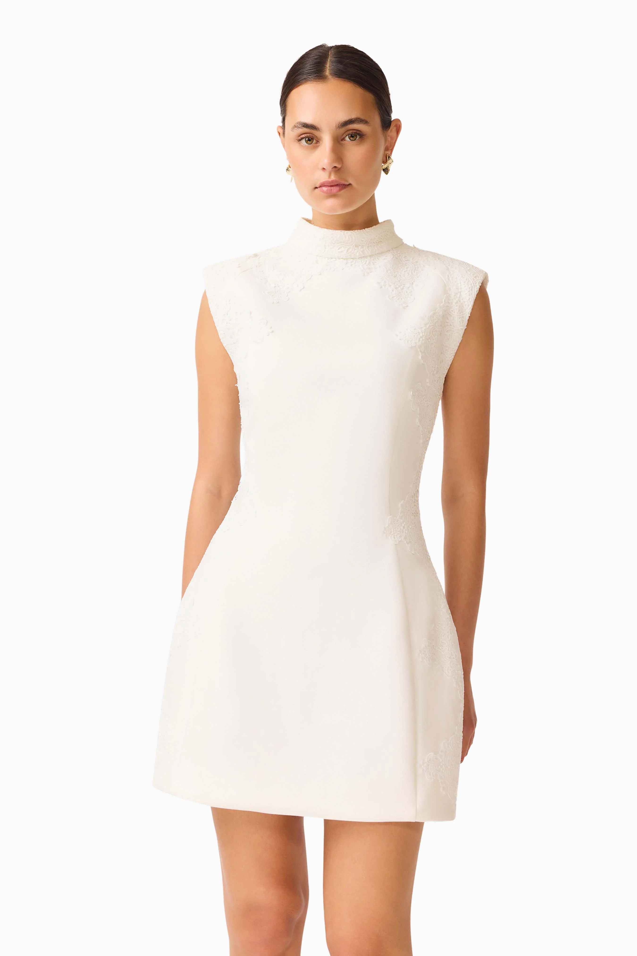 Elysia Lace Mini Dress in White