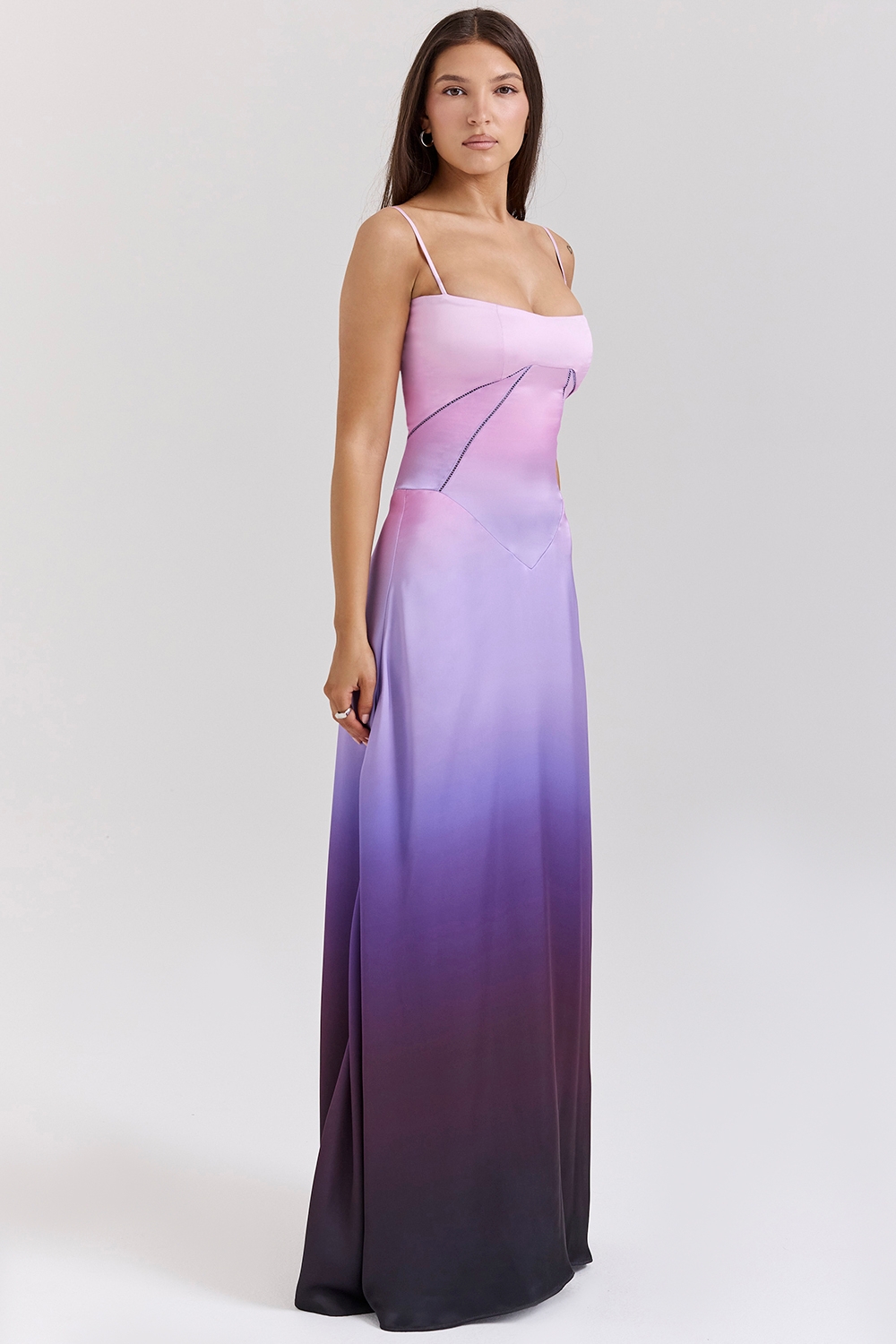 ombre print lace up maxi dress