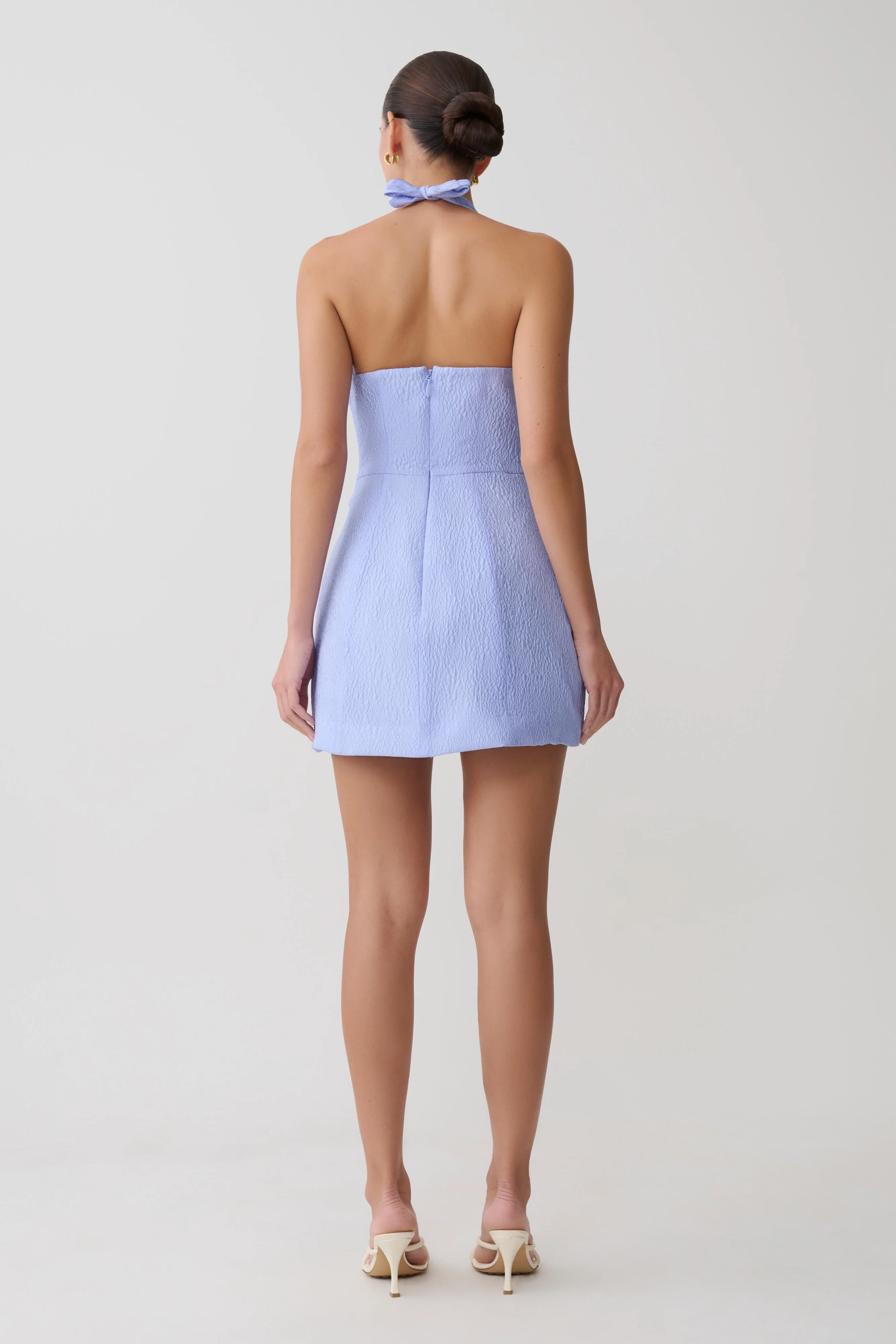 Ella Bow Detail Halter Mini Dress - Periwinkle Blue