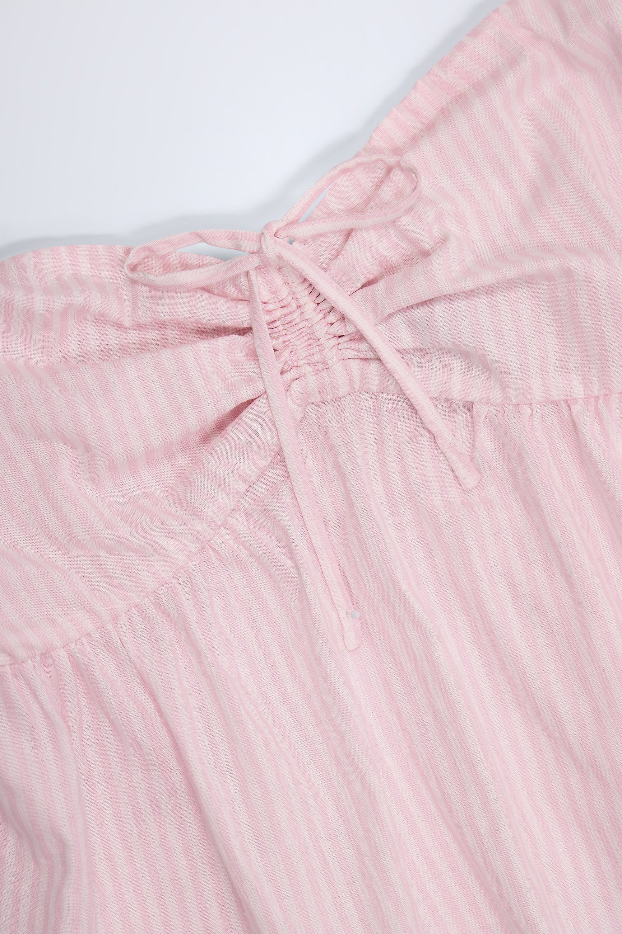 Tie-Front Strapless Cotton-Poplin Crop Top in Pink White Stripe