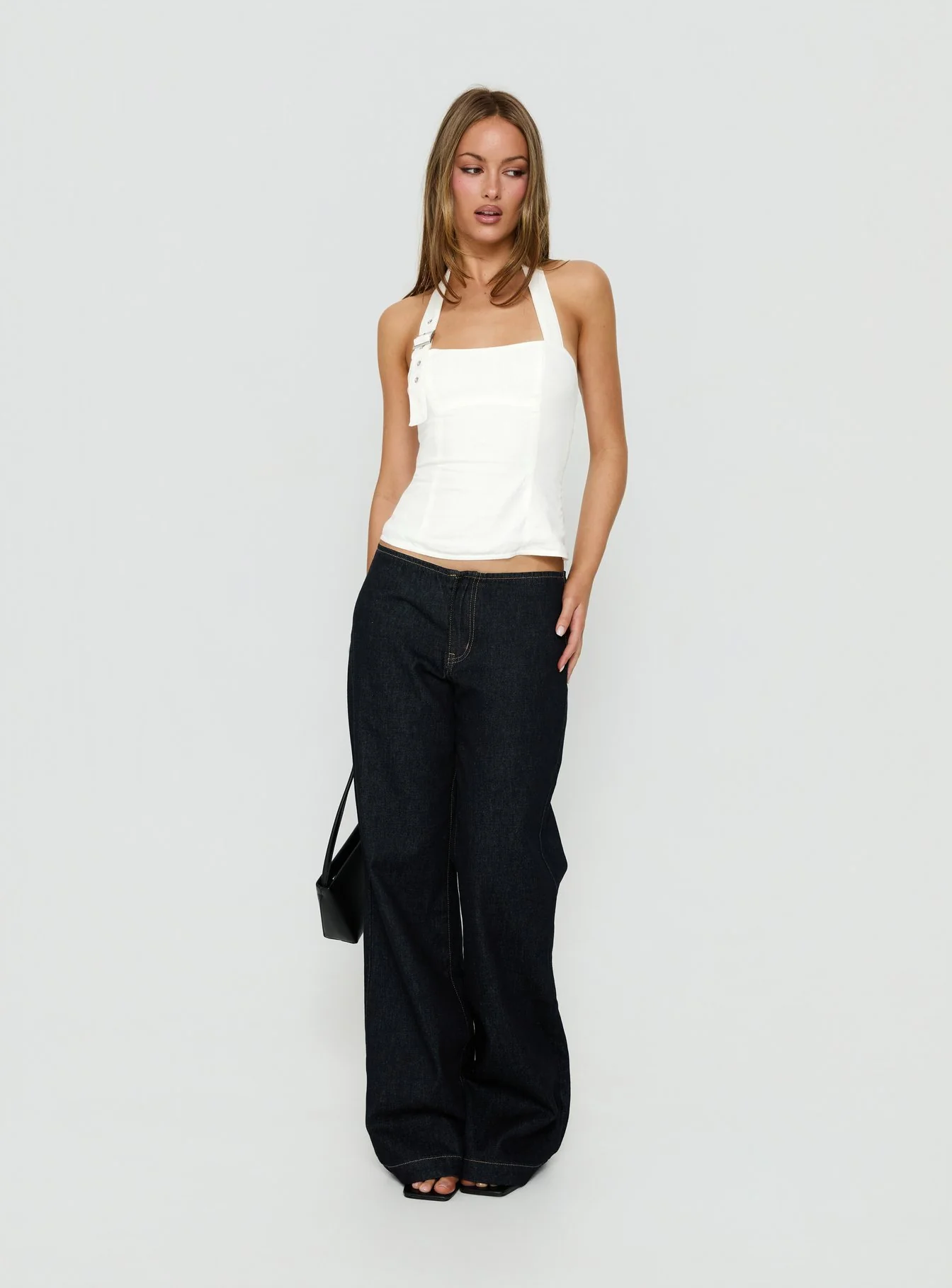 Hotshot Panelled Linen Blend Buckle Top White