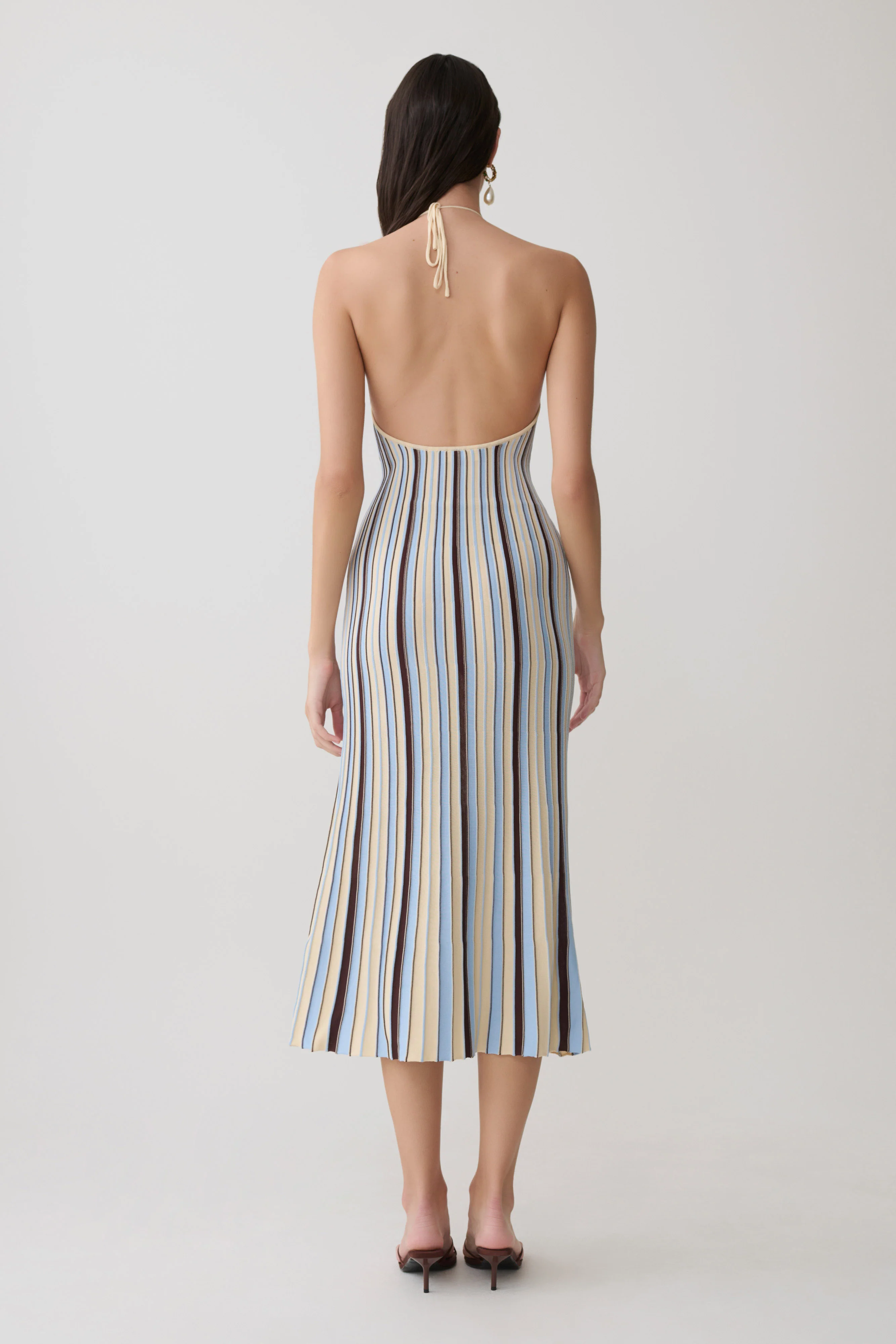 Dalani Halterneck Knit Midi Dress - Blue/Chocolate