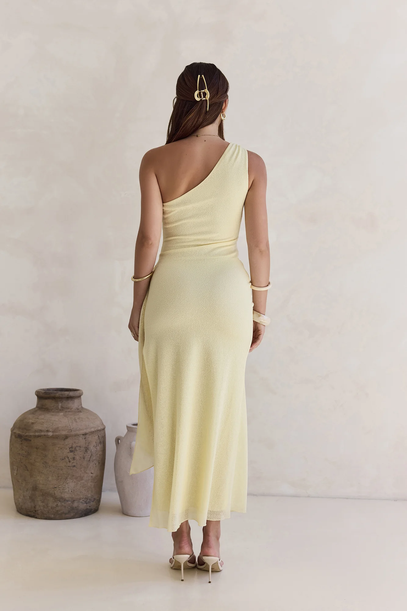 Slice Of Life One Shoulder Maxi Dress Yellow - luluinthesky