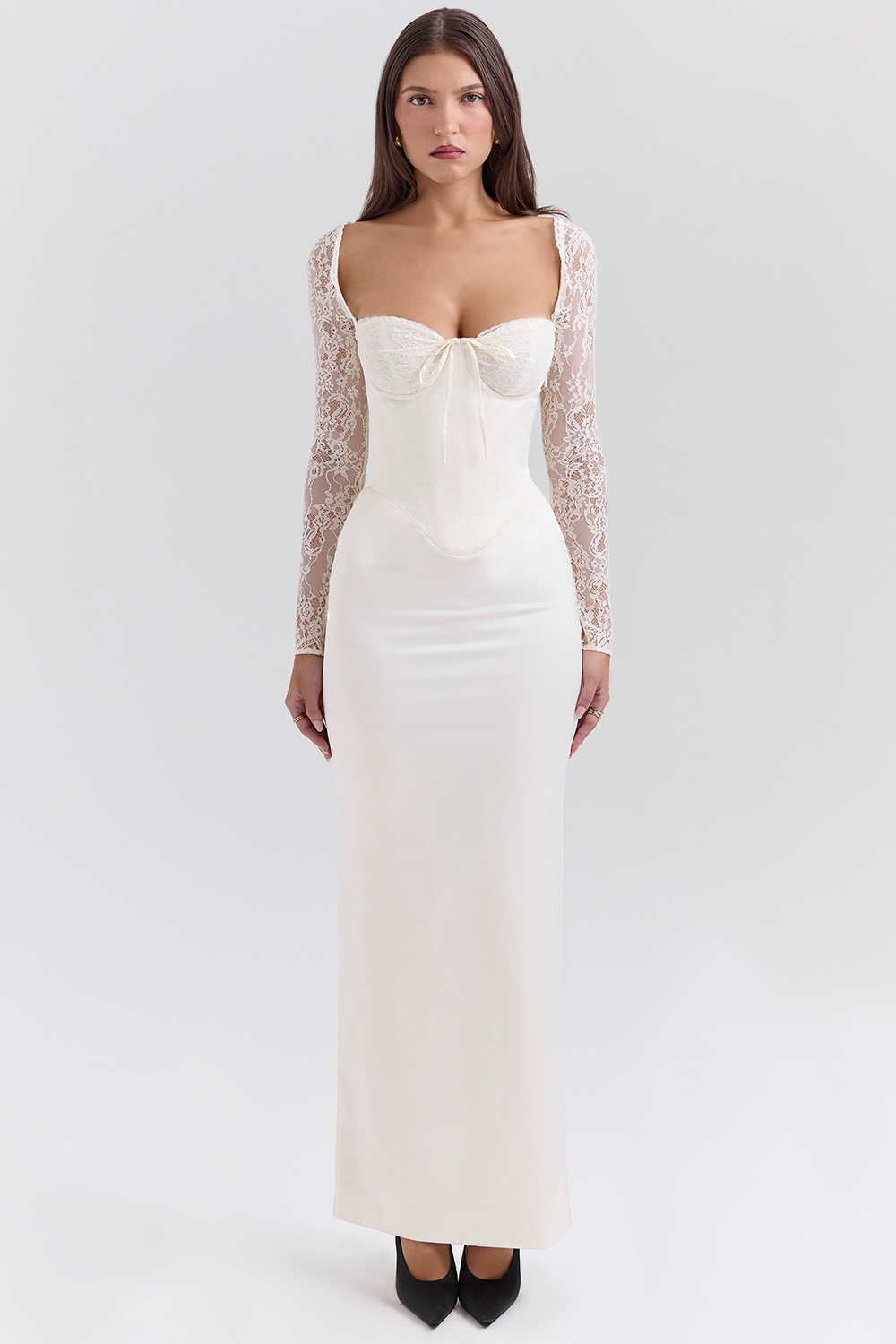 Vintage Ivory Satin Maxi Dress