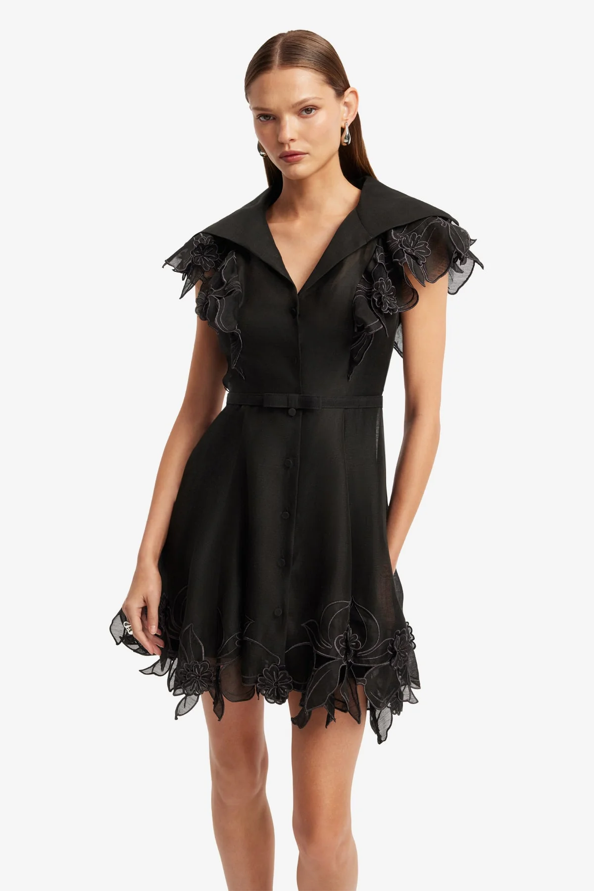 Isla Appliqué Mini Dress - Ebony