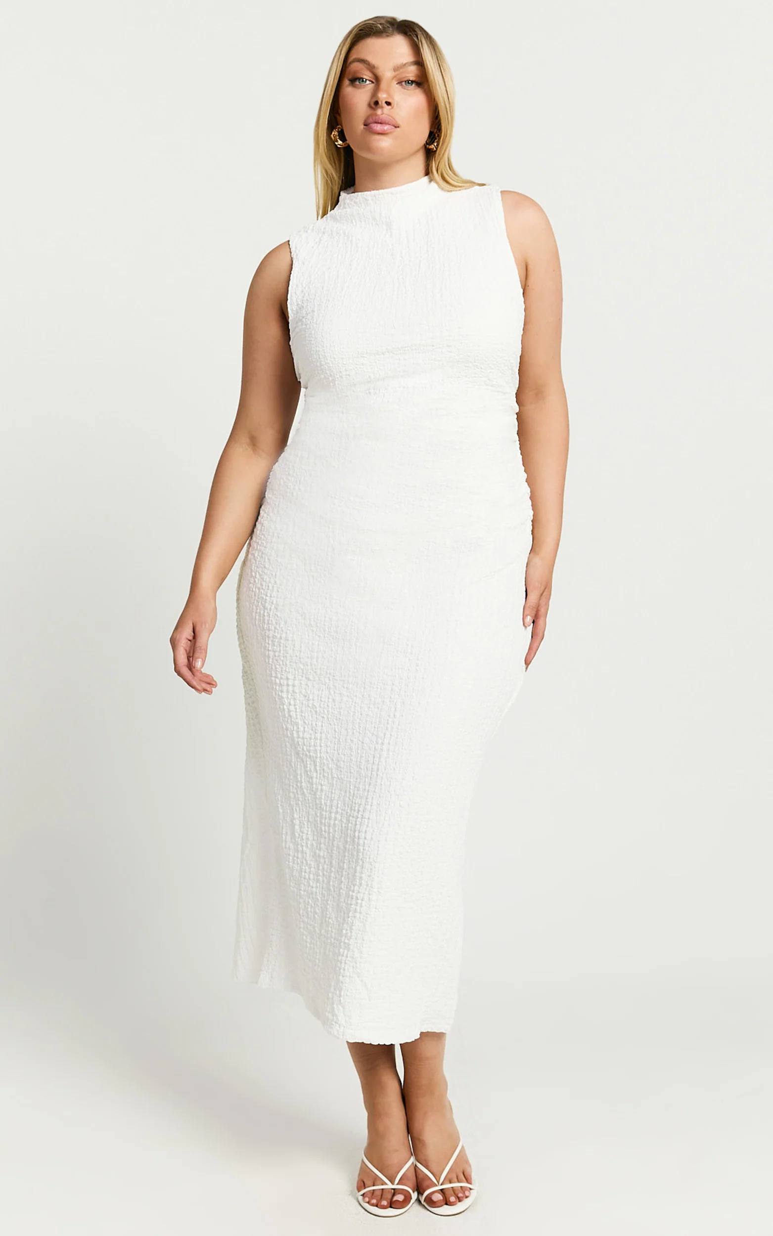 Aleks Midi Dress - High Neck Bodycon Dress in Off White