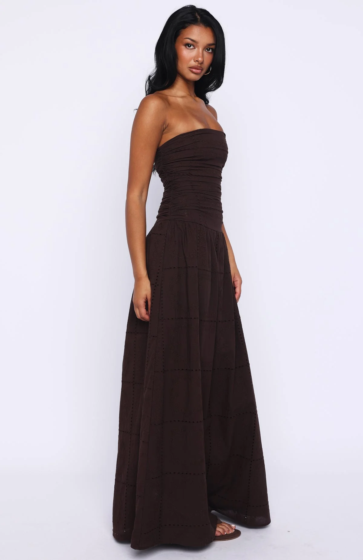 Bittersweet Babe Strapless Broderie Maxi Dress Chocolate