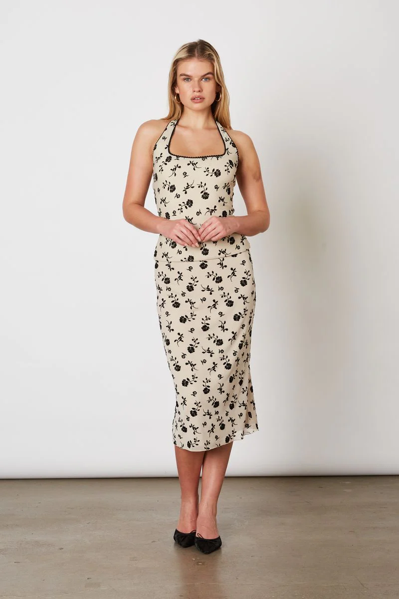 Flocked Velvet Mesh Halter Top