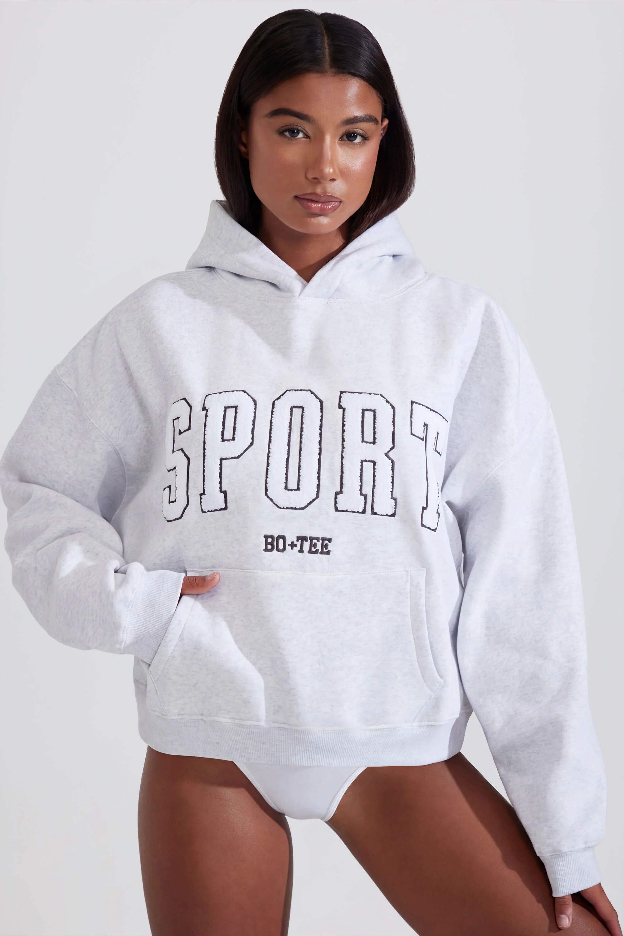 Soft Cotton Fleece Oversized Hoodie in Marl Grey
