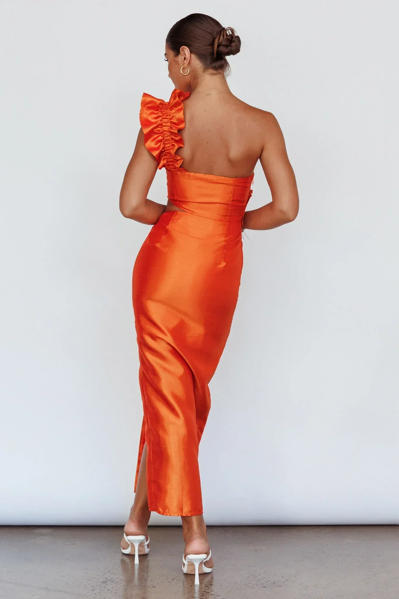 Ny Moment Wide Ruffle Shoulder Dress Orange