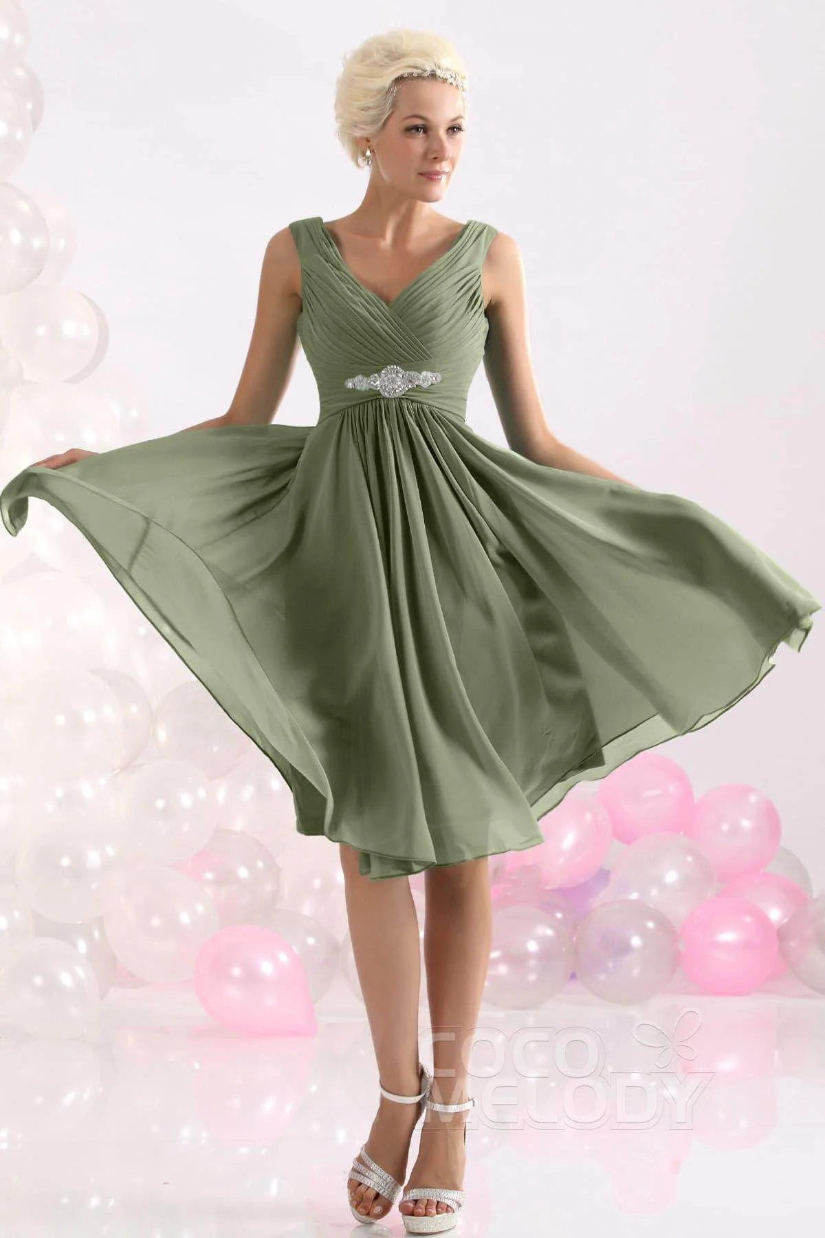 A-Line Knee Length Chiffon Bridesmaids Dress COZK1302A