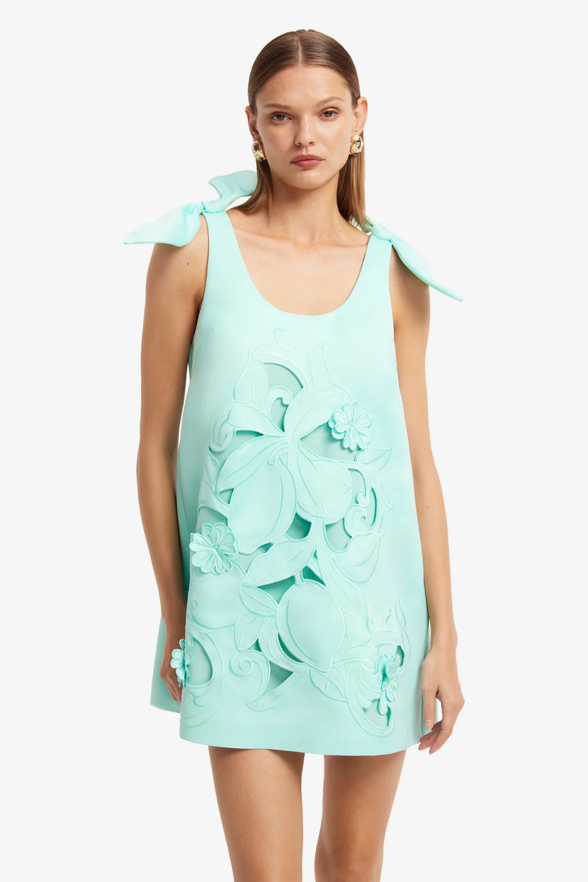 Harper Bow Appliqué Mini Dress - Pale Turquoise