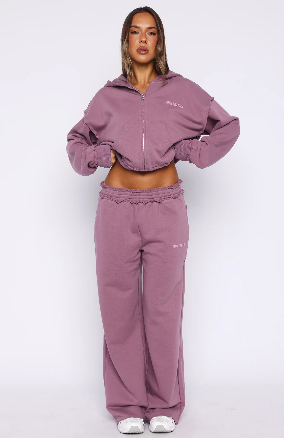 On My Own Terms Boxy Zip Front Hoodie Dusty Plum