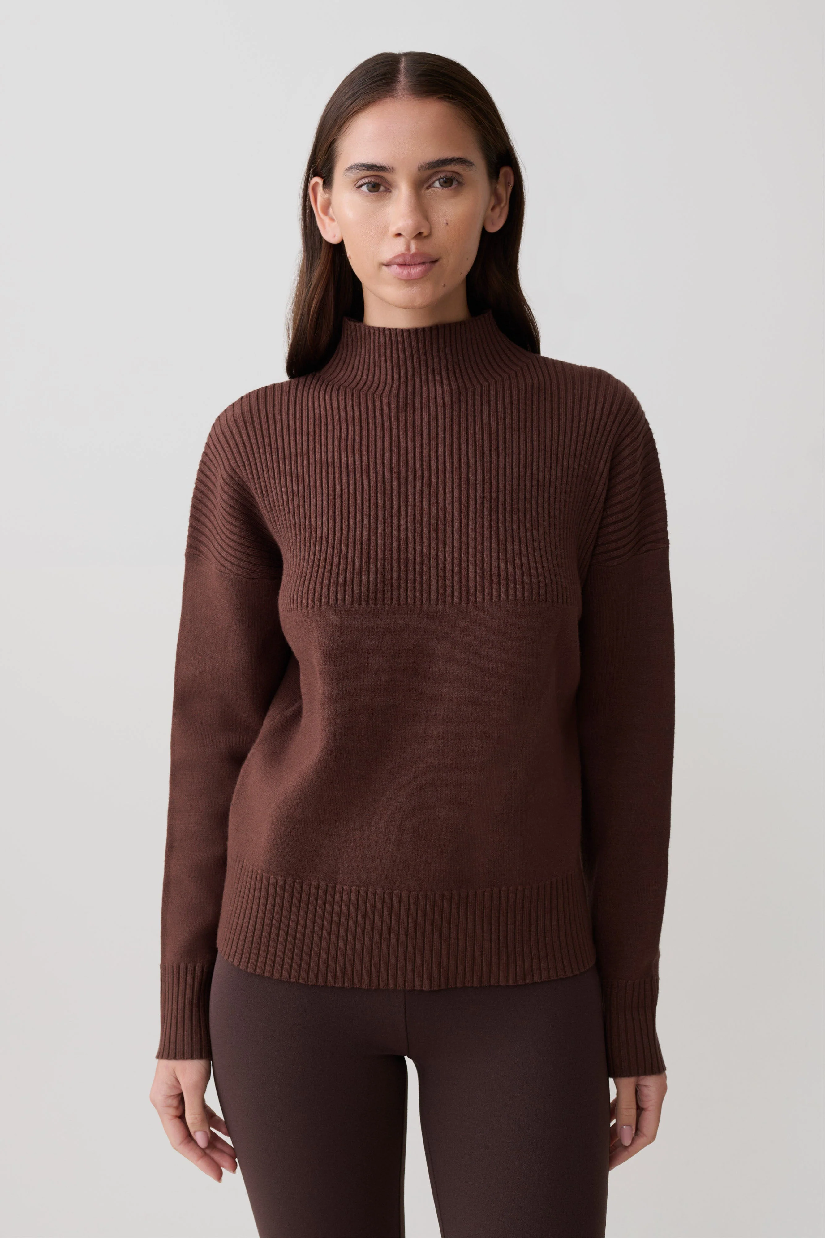 Stanley Ribbed High Neck Jumper - Chocolate