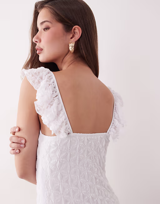 Gina Tricot frill lace maxi dress in white