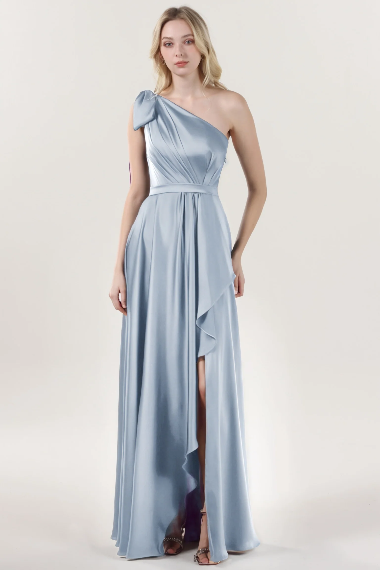 Asymmetrical Maxi Luxe Satin Bridesmaid Dress CS0603BM