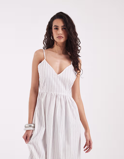 Vero Moda cami midi dress in white striped print