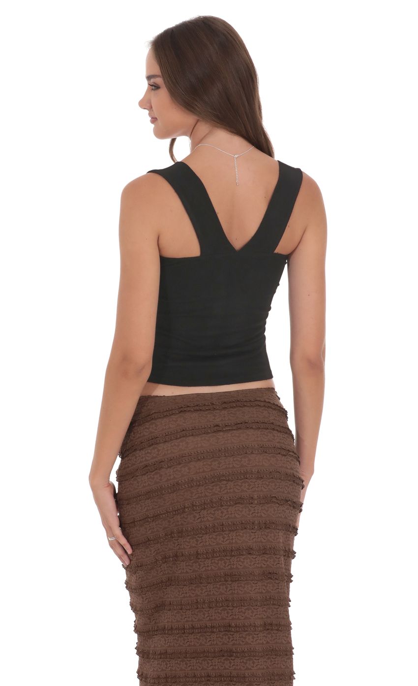 Ribbed Square Neck Top in Black