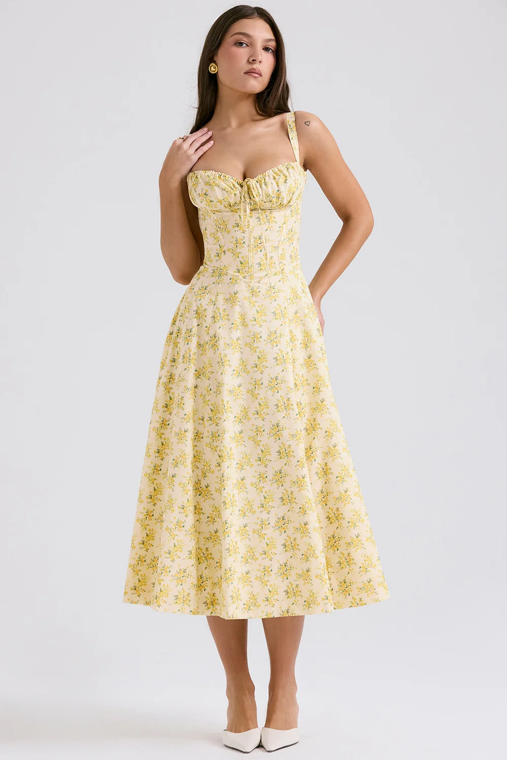 Buttercup Vintage Floral Print Cotton Bustier Sundress