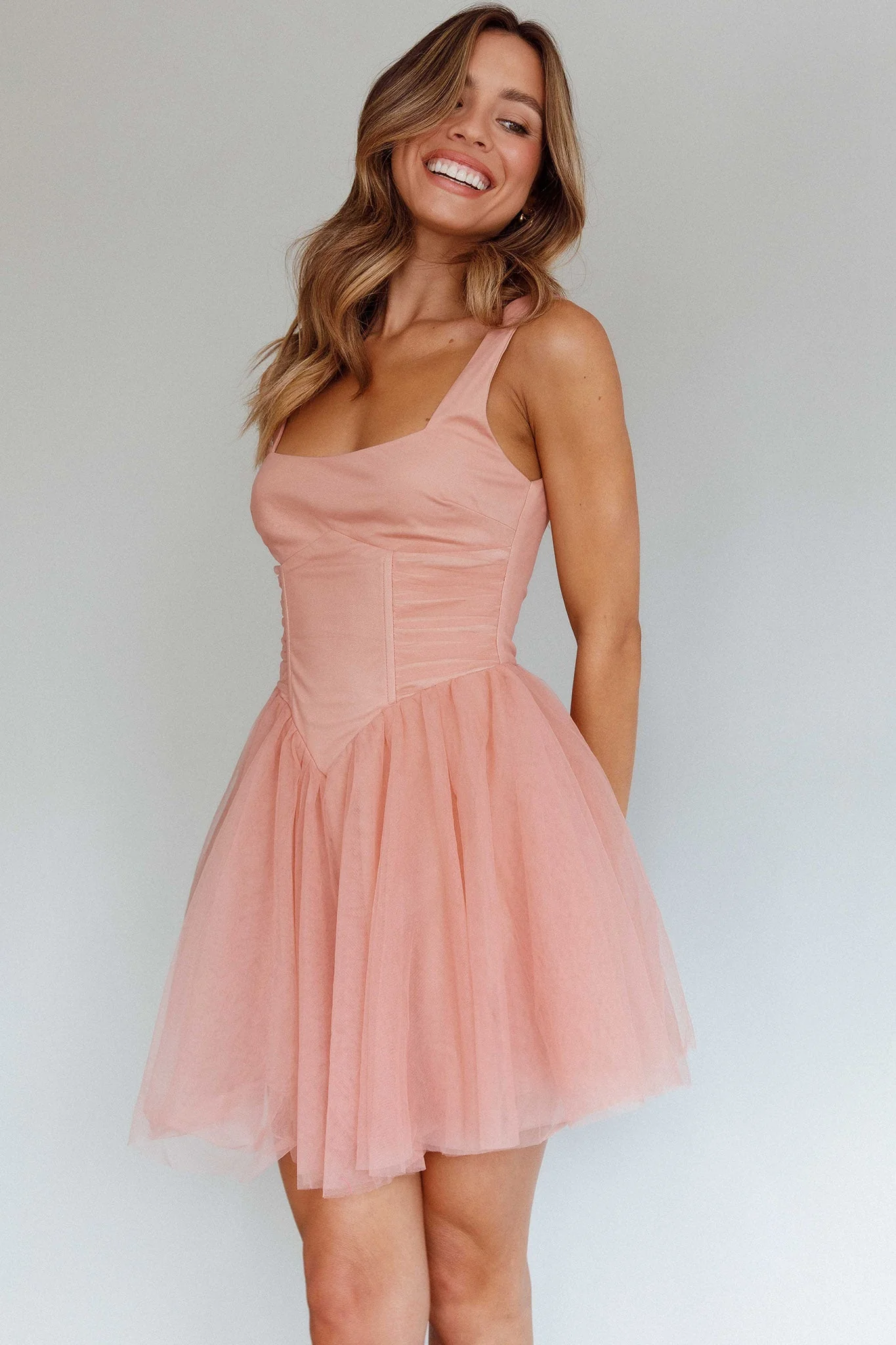 La Ballerine Layered Mesh Mini Dress Lipstick - luluinthesky
