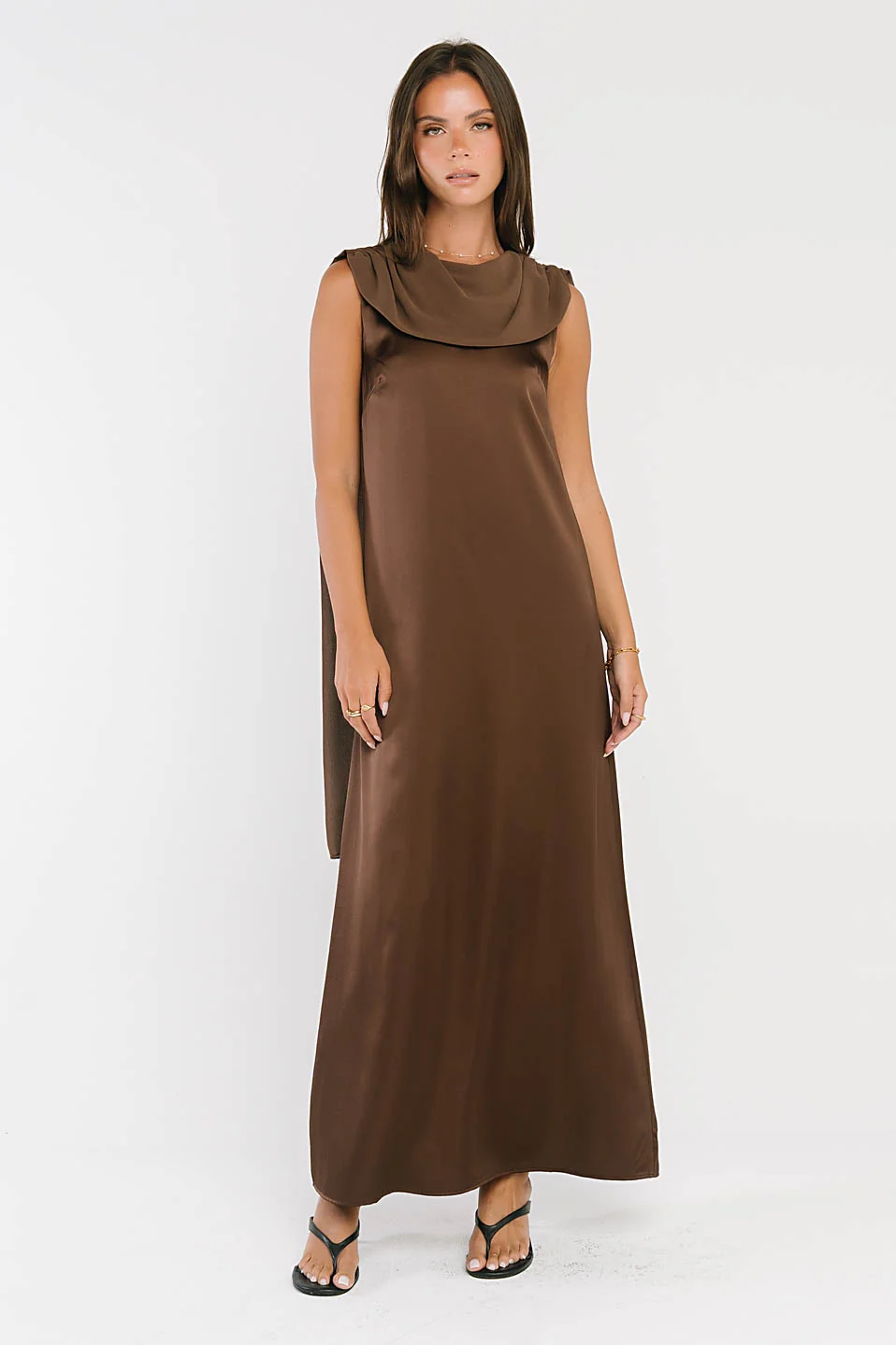 Lauren Satin Maxi Dress in Brown