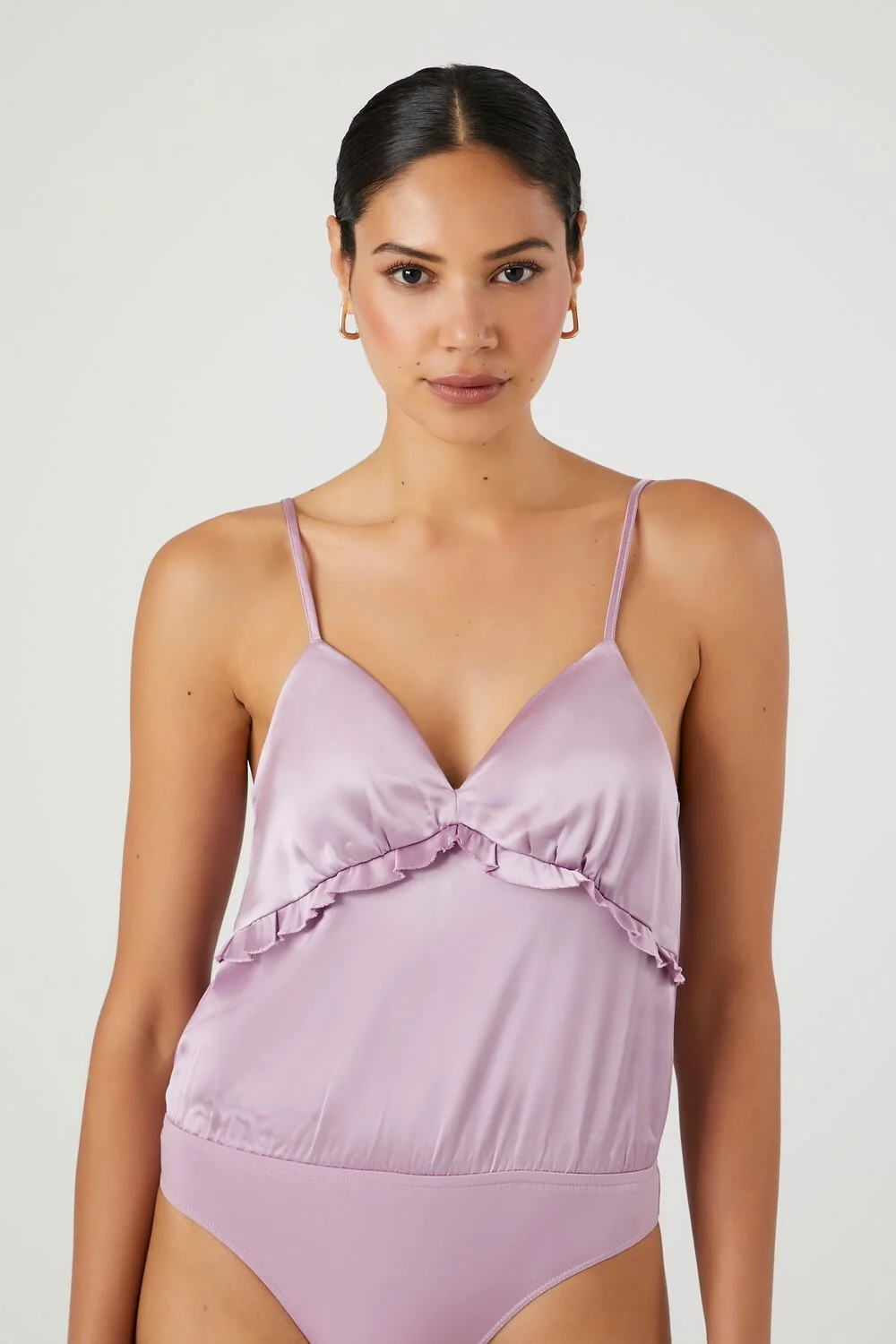 Satin Ruffle-Trim Bodysuit