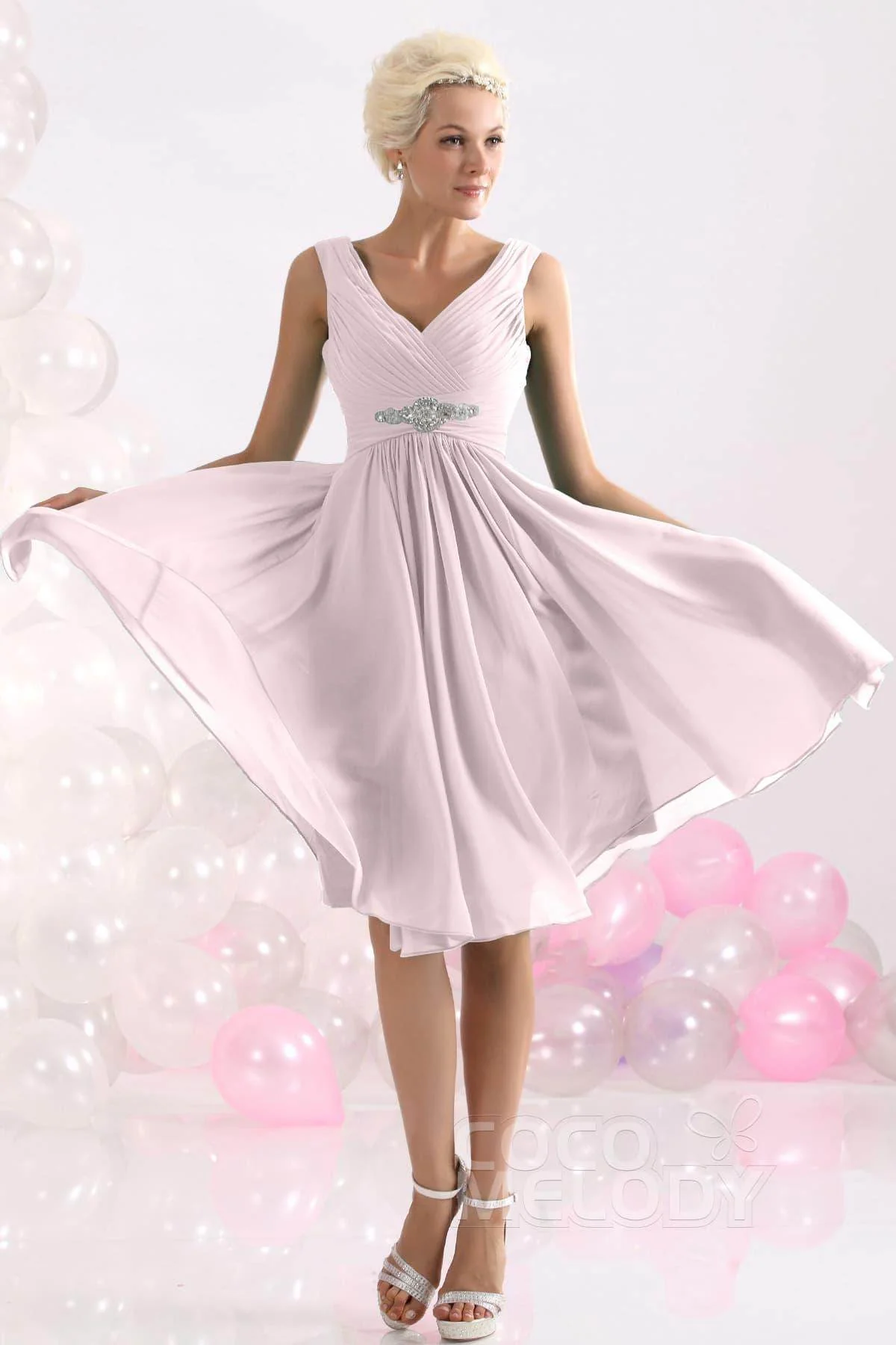 A-Line Knee Length Chiffon Bridesmaids Dress COZK1302A