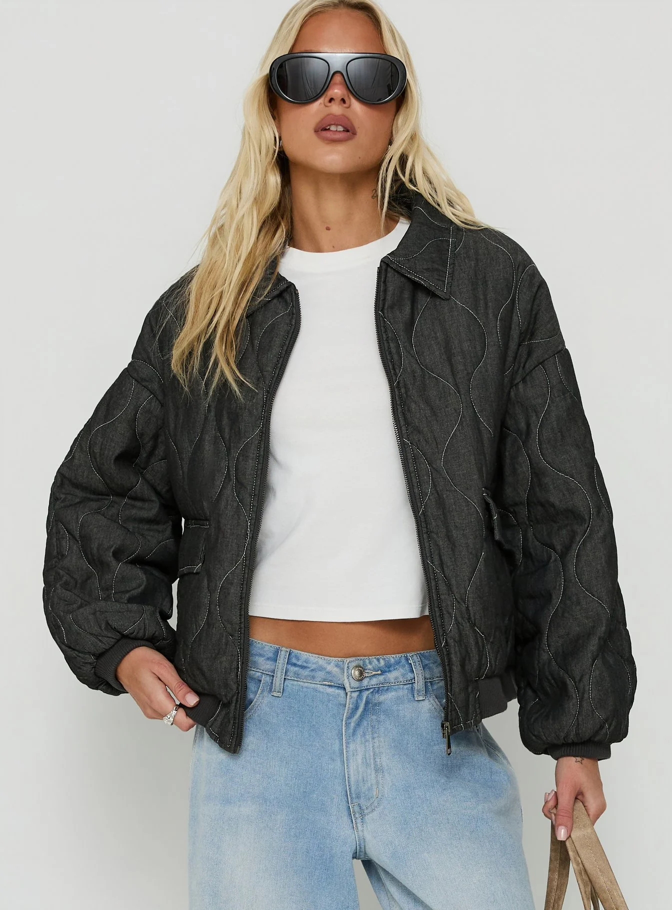 Taggie Quilted Jacket Washed Black
