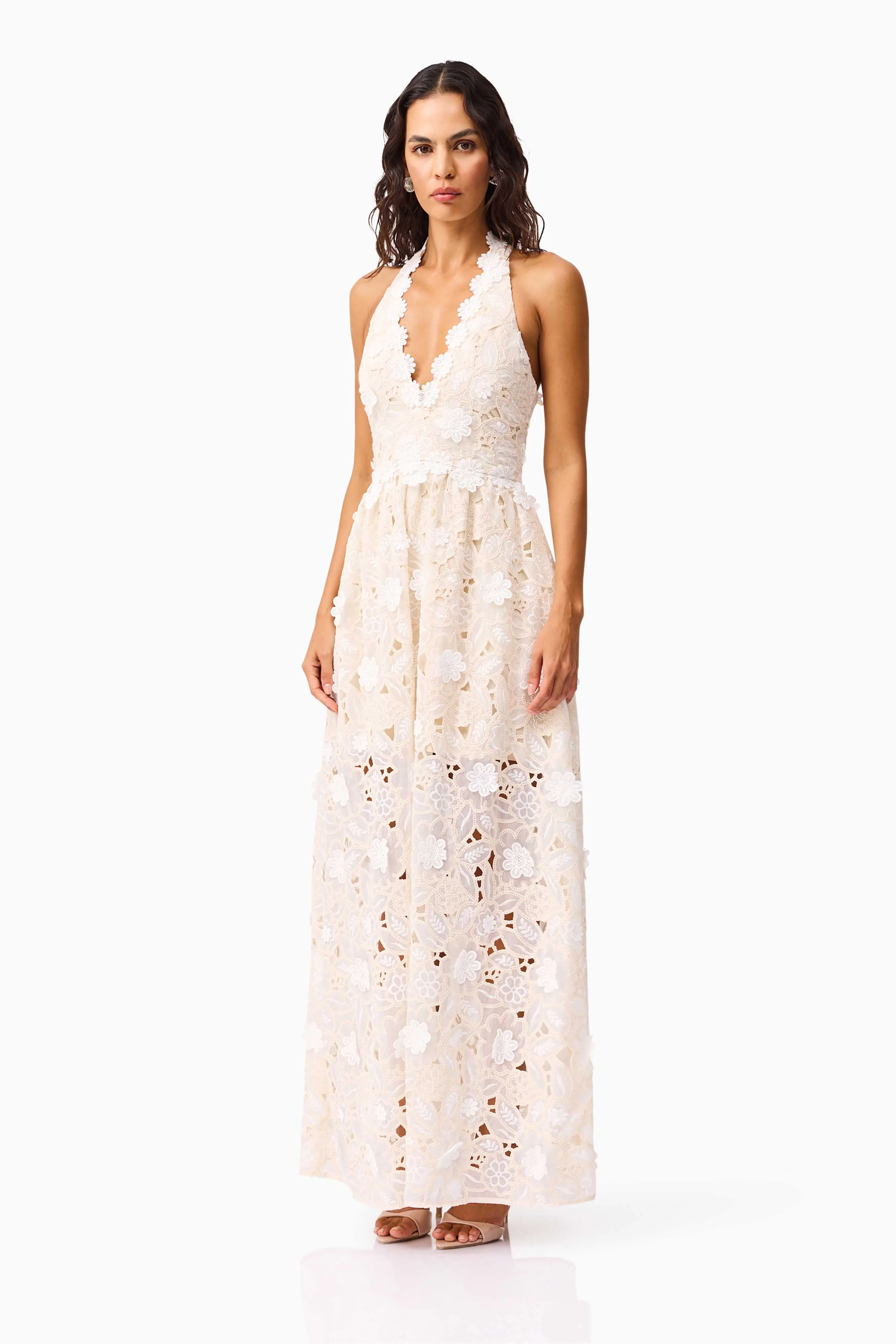 Sienna V-Neck Gown in Cream