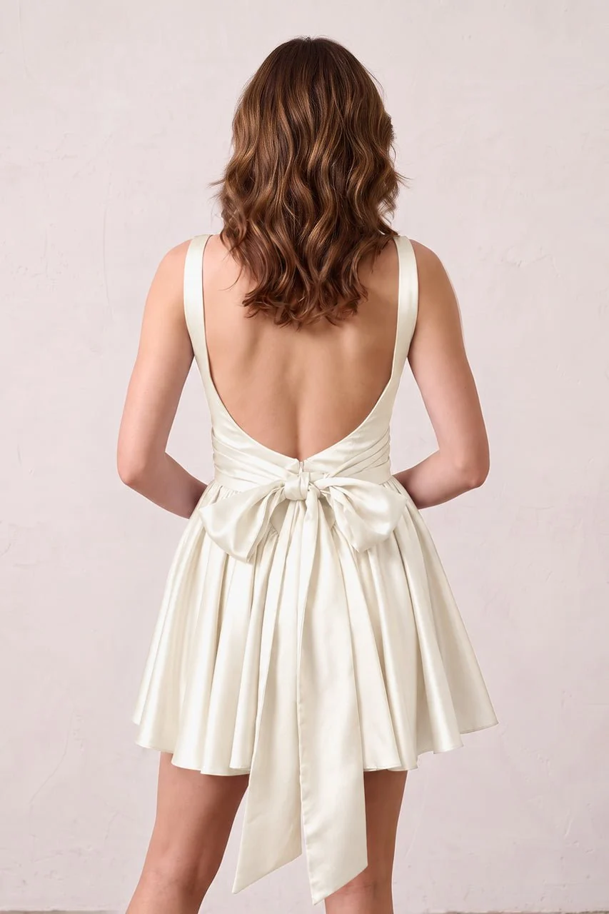 Sky Blue A Line Satin Square Neck Homecoming Dress with Bowknot Ruffles