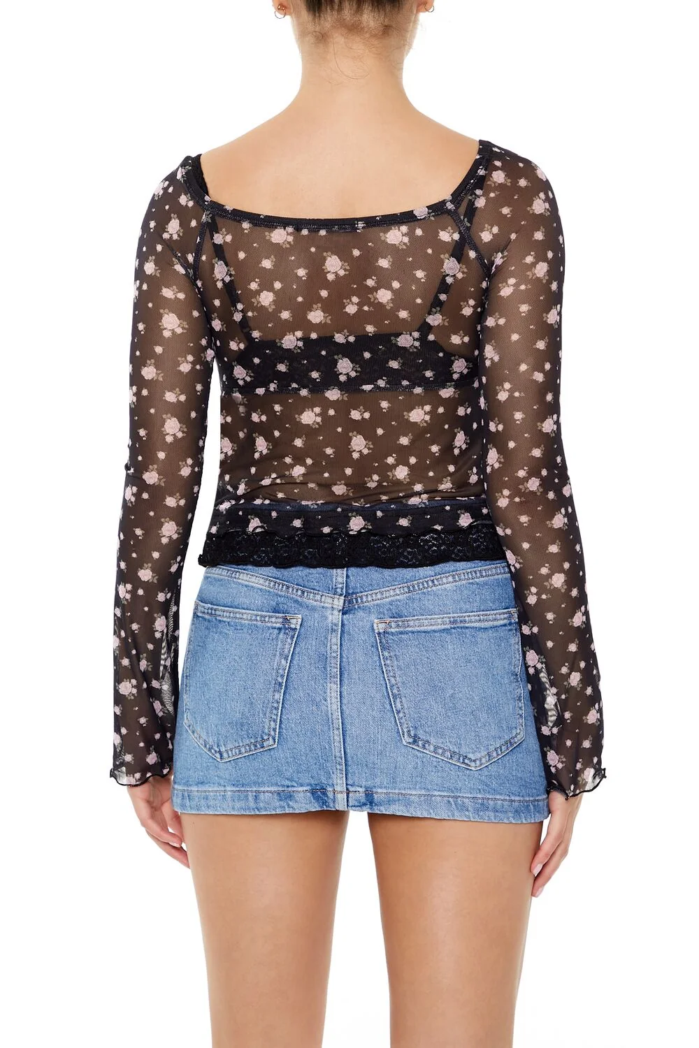 Sheer Mesh Rose Print Top