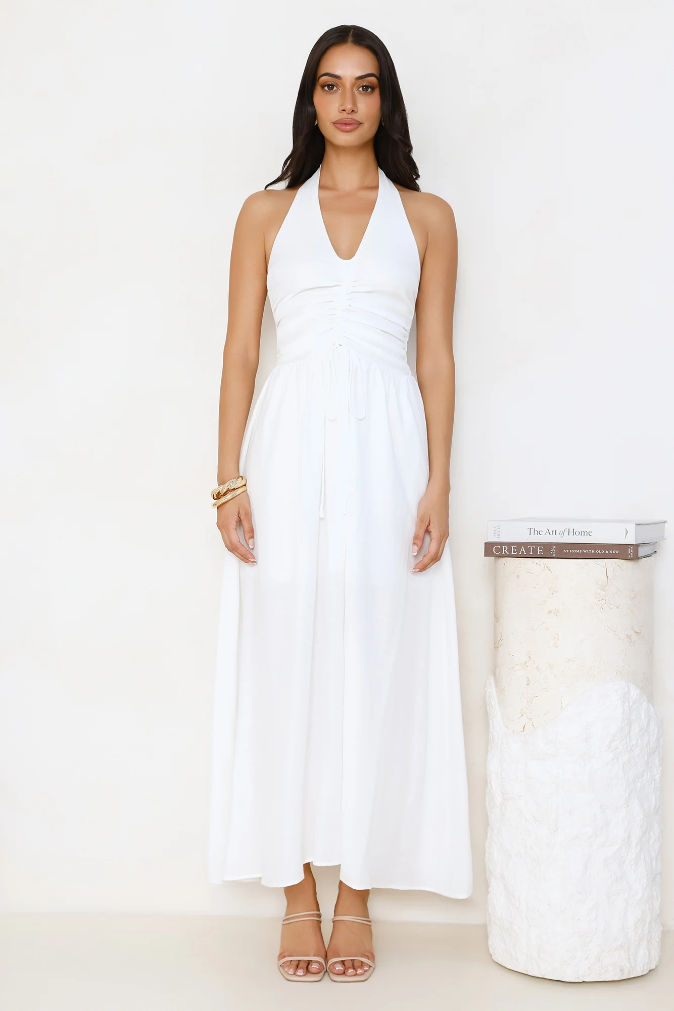 Ocean Kiss Halter Maxi Dress White - luluinthesky